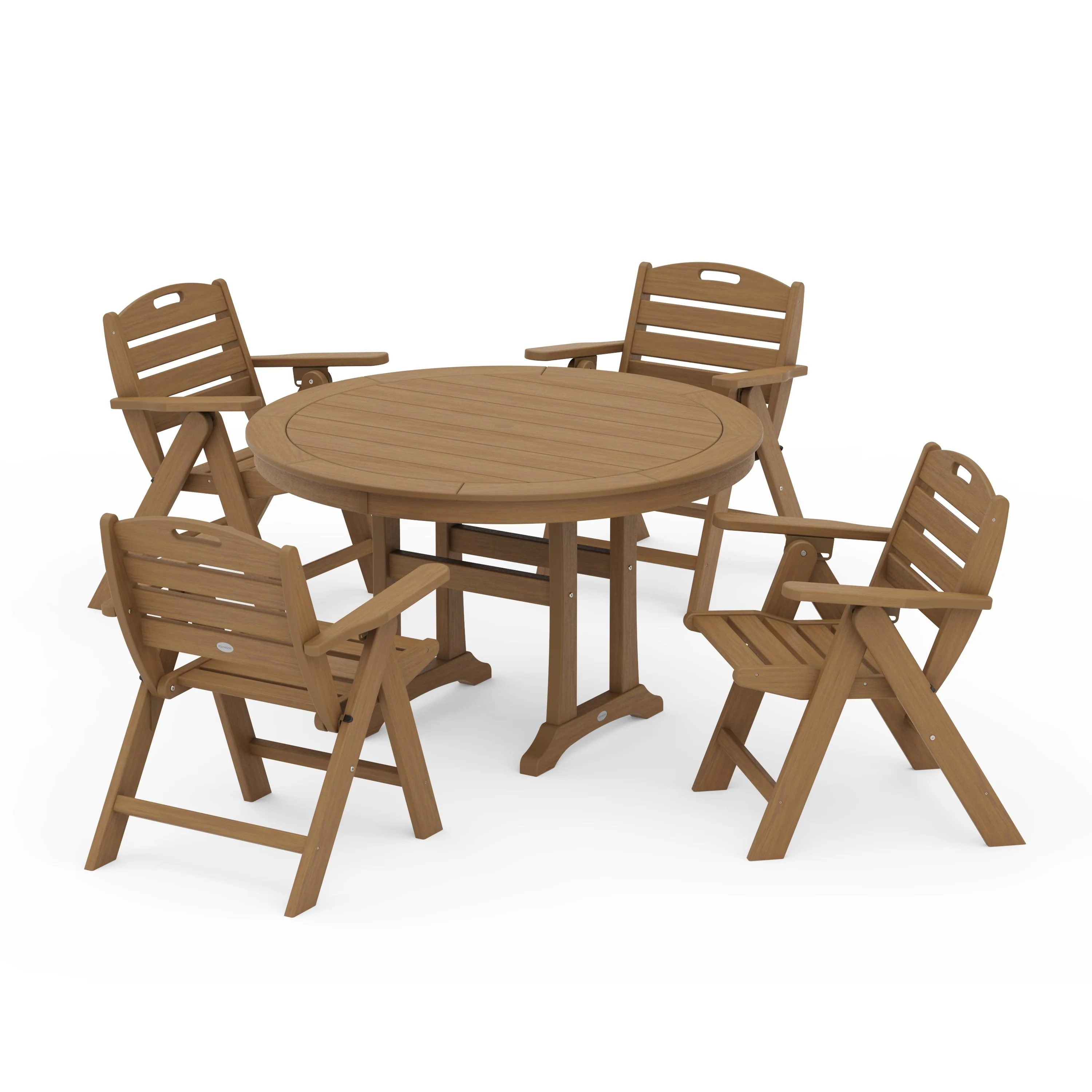 Nautical Folding Lowback Chair 5-Piece Round Dining Set With Trestle Legs - Image 7