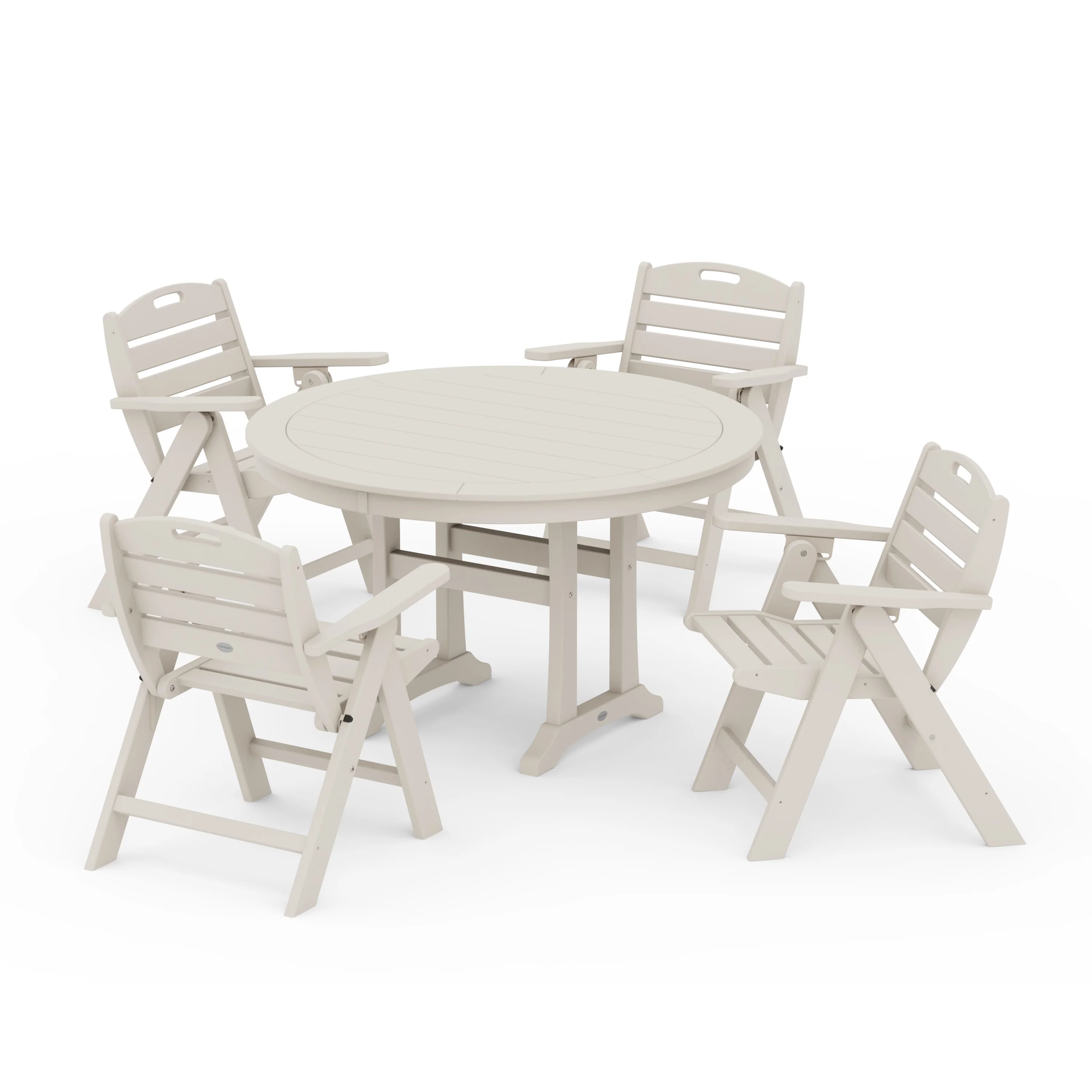 Nautical Folding Lowback Chair 5-Piece Round Dining Set With Trestle Legs - Image 9