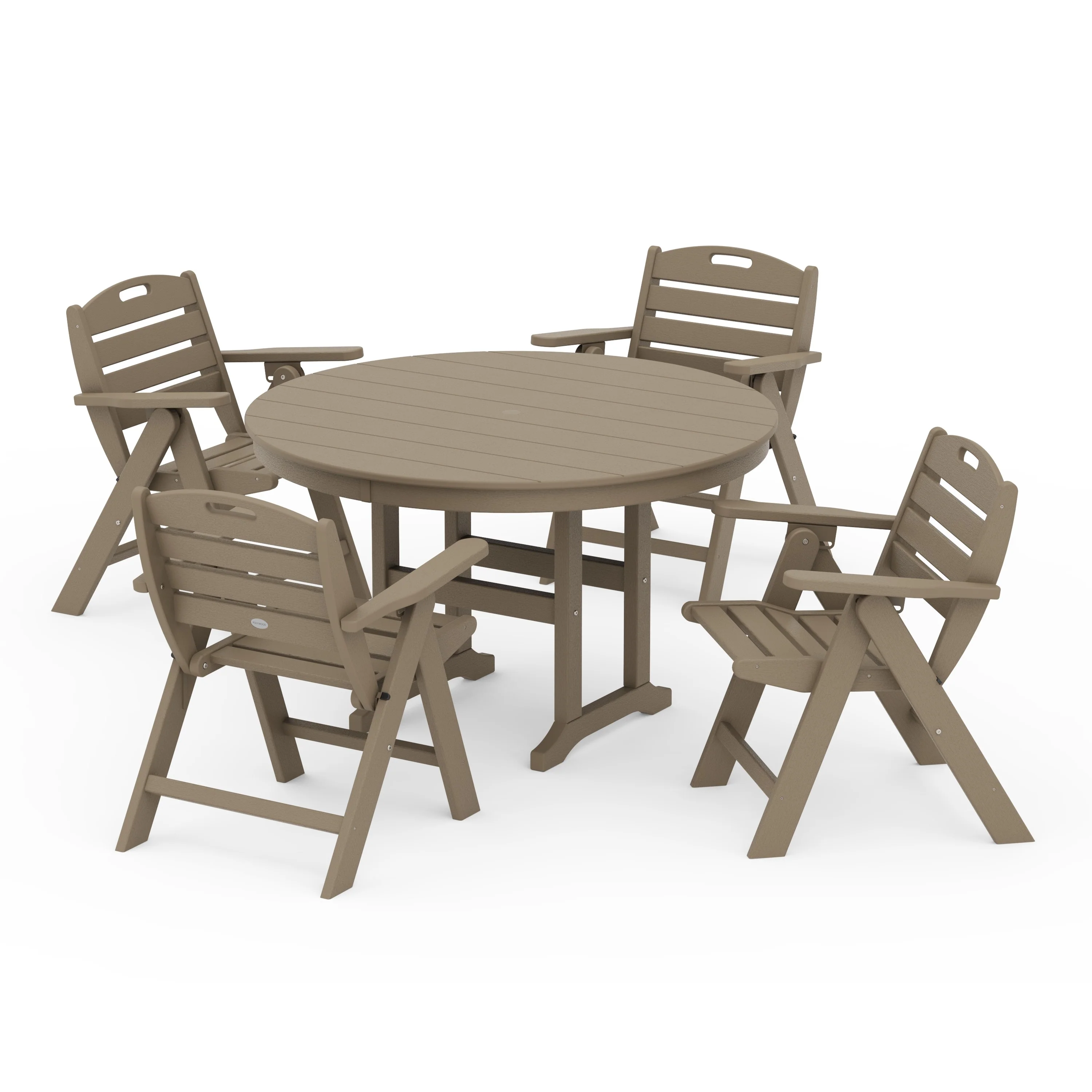 Nautical Folding Lowback Chair 5-Piece Round Farmhouse Dining Set - Image 12