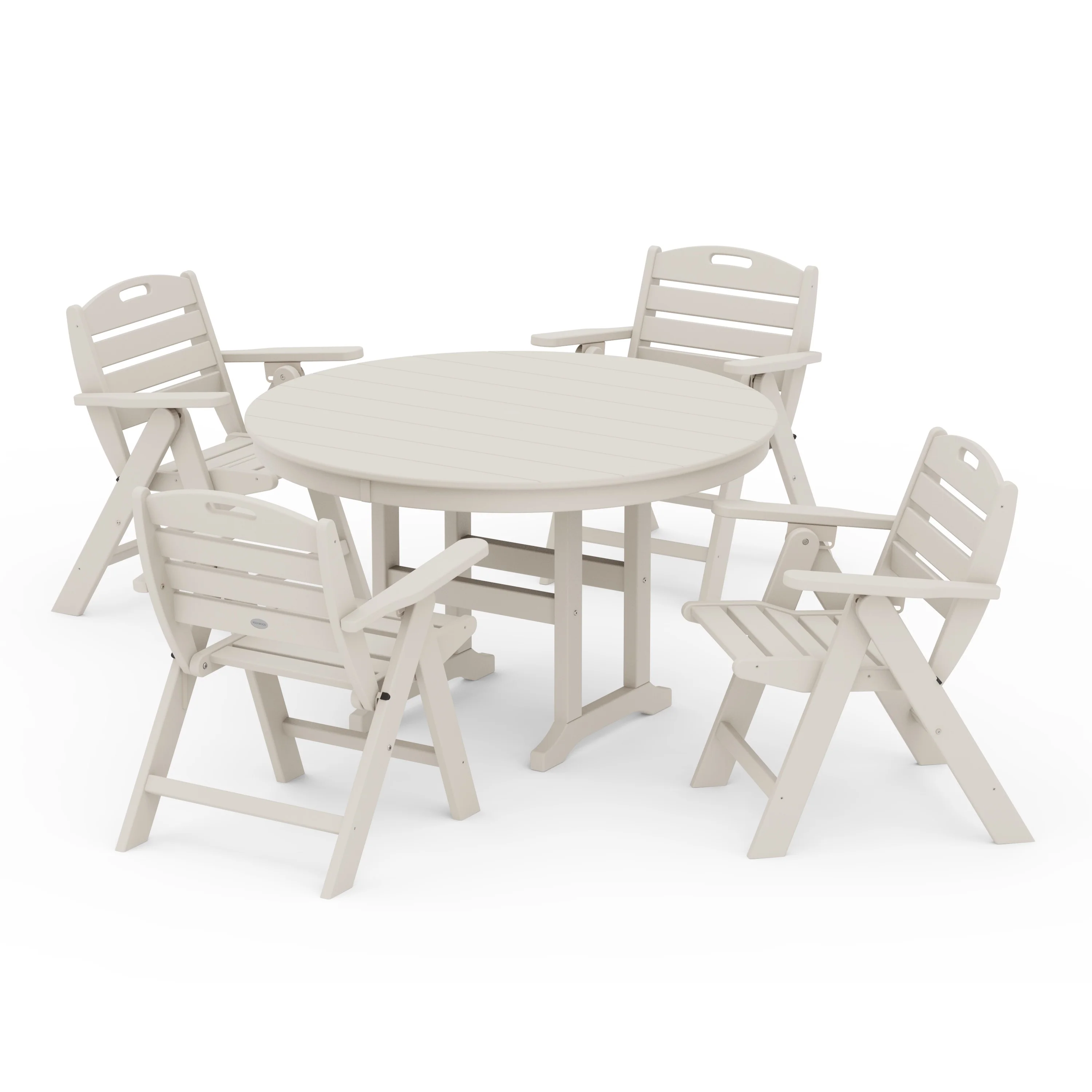Nautical Folding Lowback Chair 5-Piece Round Farmhouse Dining Set - Image 7