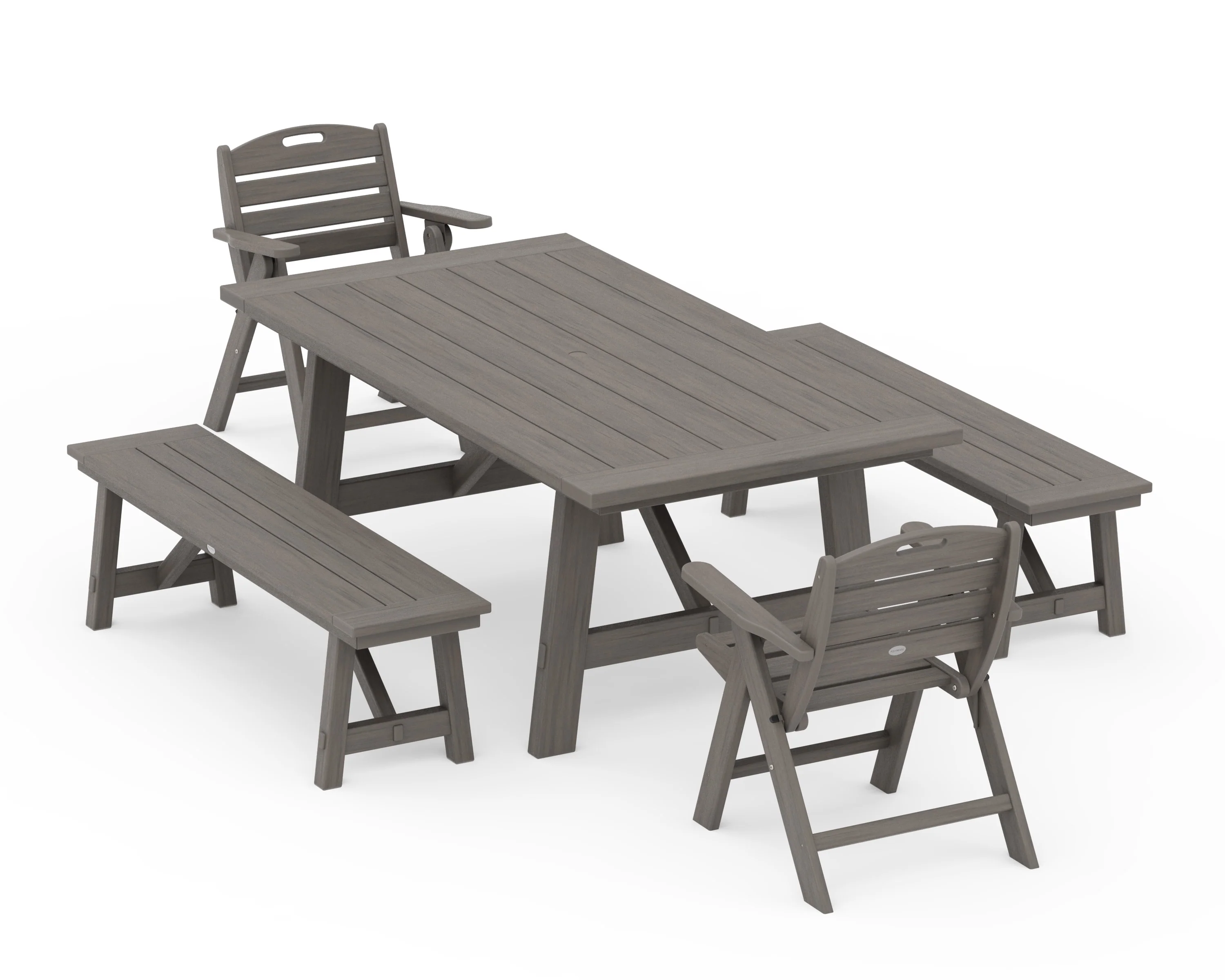 Nautical Folding Lowback Chair 5-Piece Rustic Farmhouse Dining Set With Benches - Image 10
