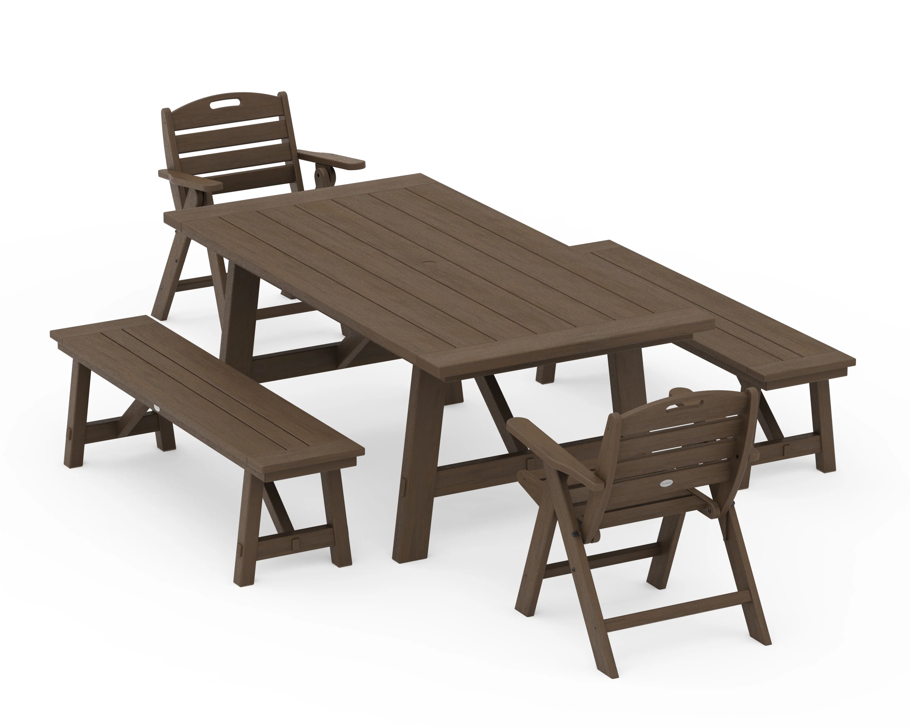 Nautical Folding Lowback Chair 5-Piece Rustic Farmhouse Dining Set With Benches - Image 11