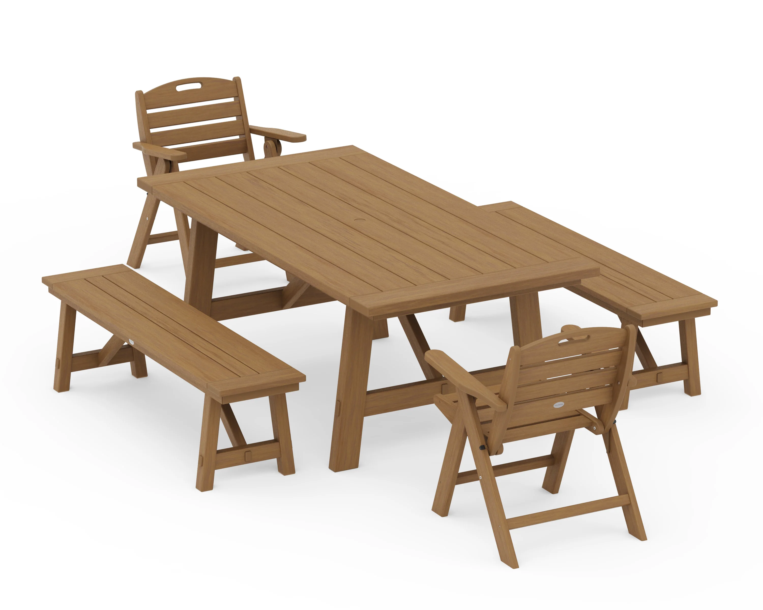Nautical Folding Lowback Chair 5-Piece Rustic Farmhouse Dining Set With Benches - Image 12