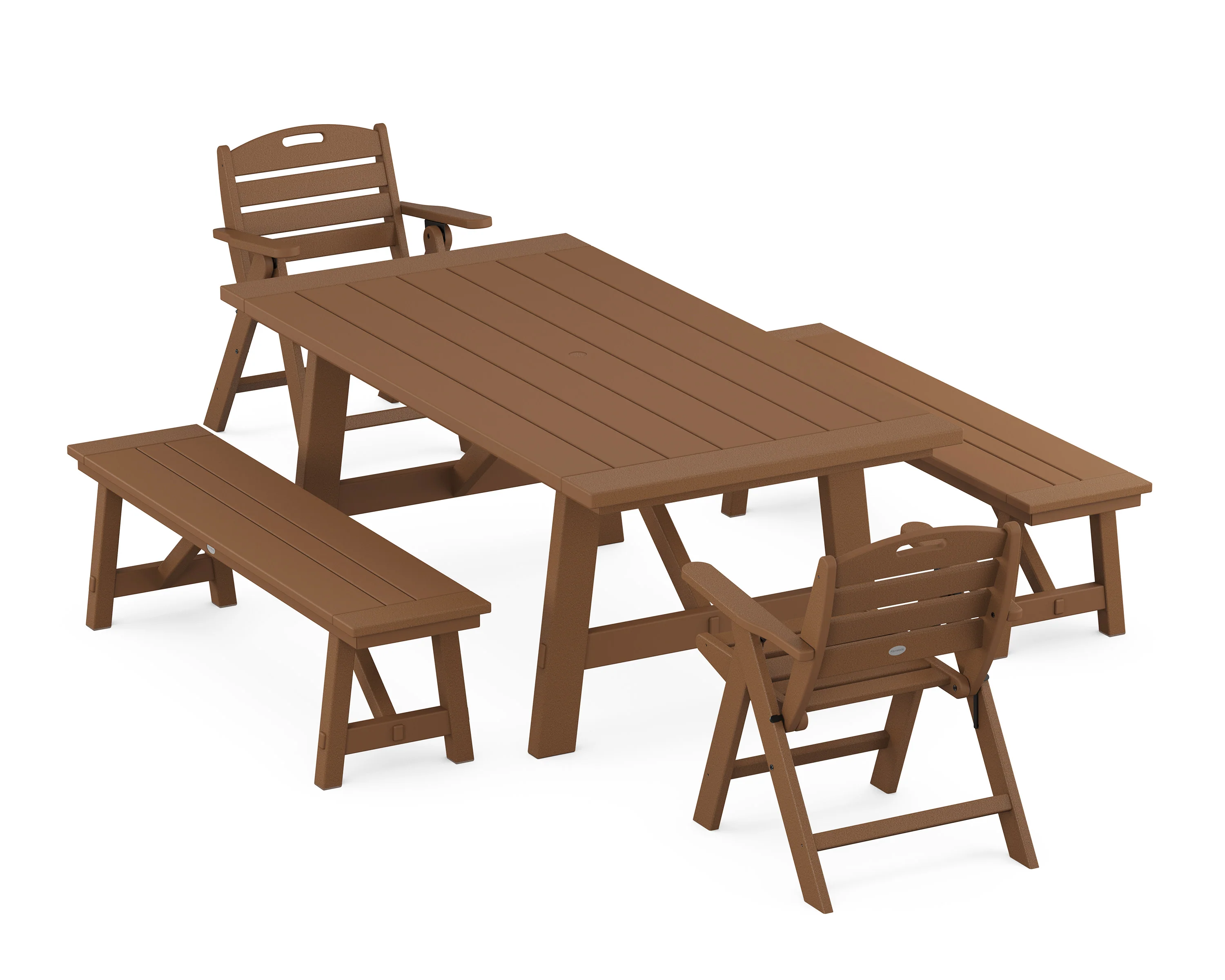 Nautical Folding Lowback Chair 5-Piece Rustic Farmhouse Dining Set With Benches - Image 4
