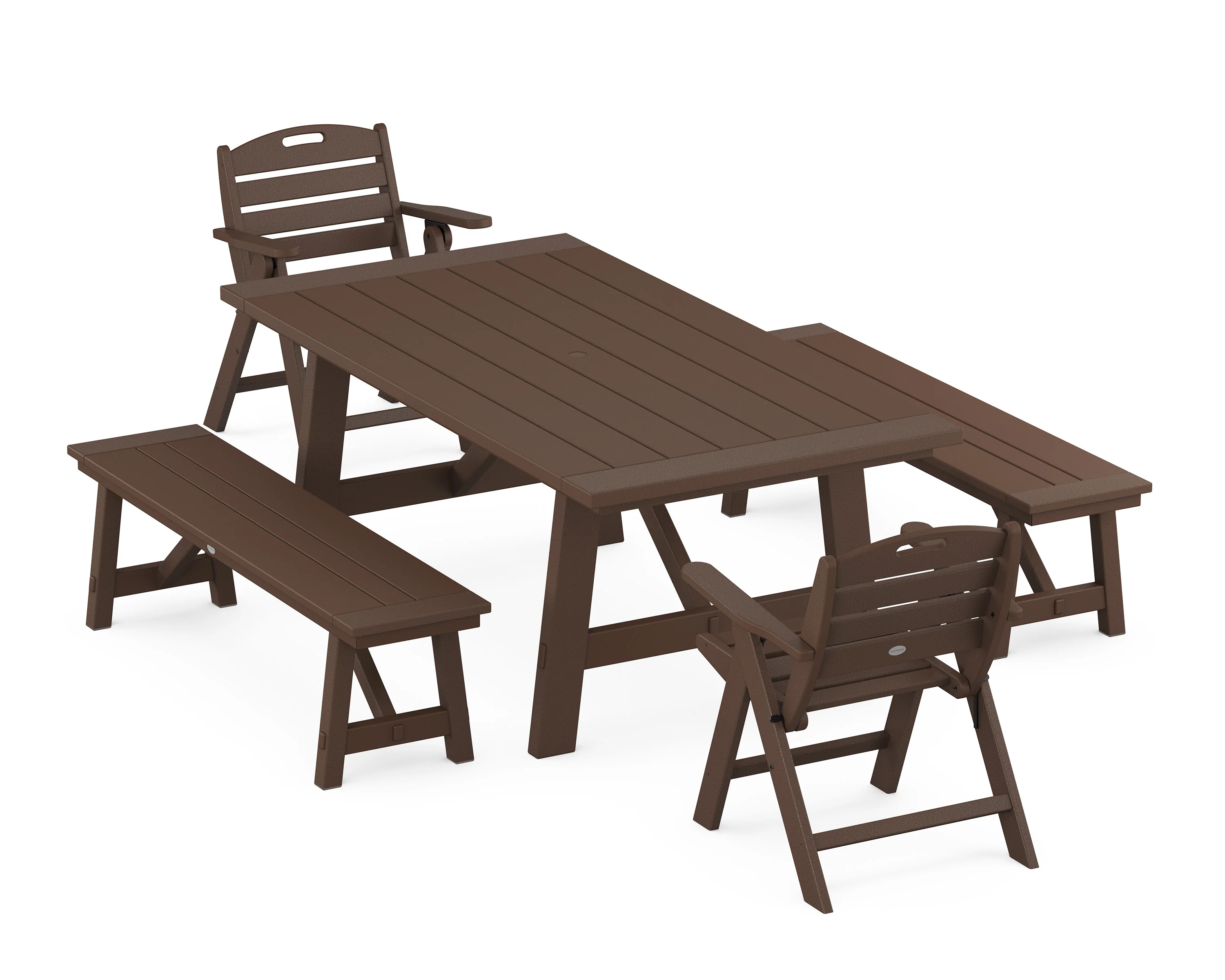 Nautical Folding Lowback Chair 5-Piece Rustic Farmhouse Dining Set With Benches - Image 6