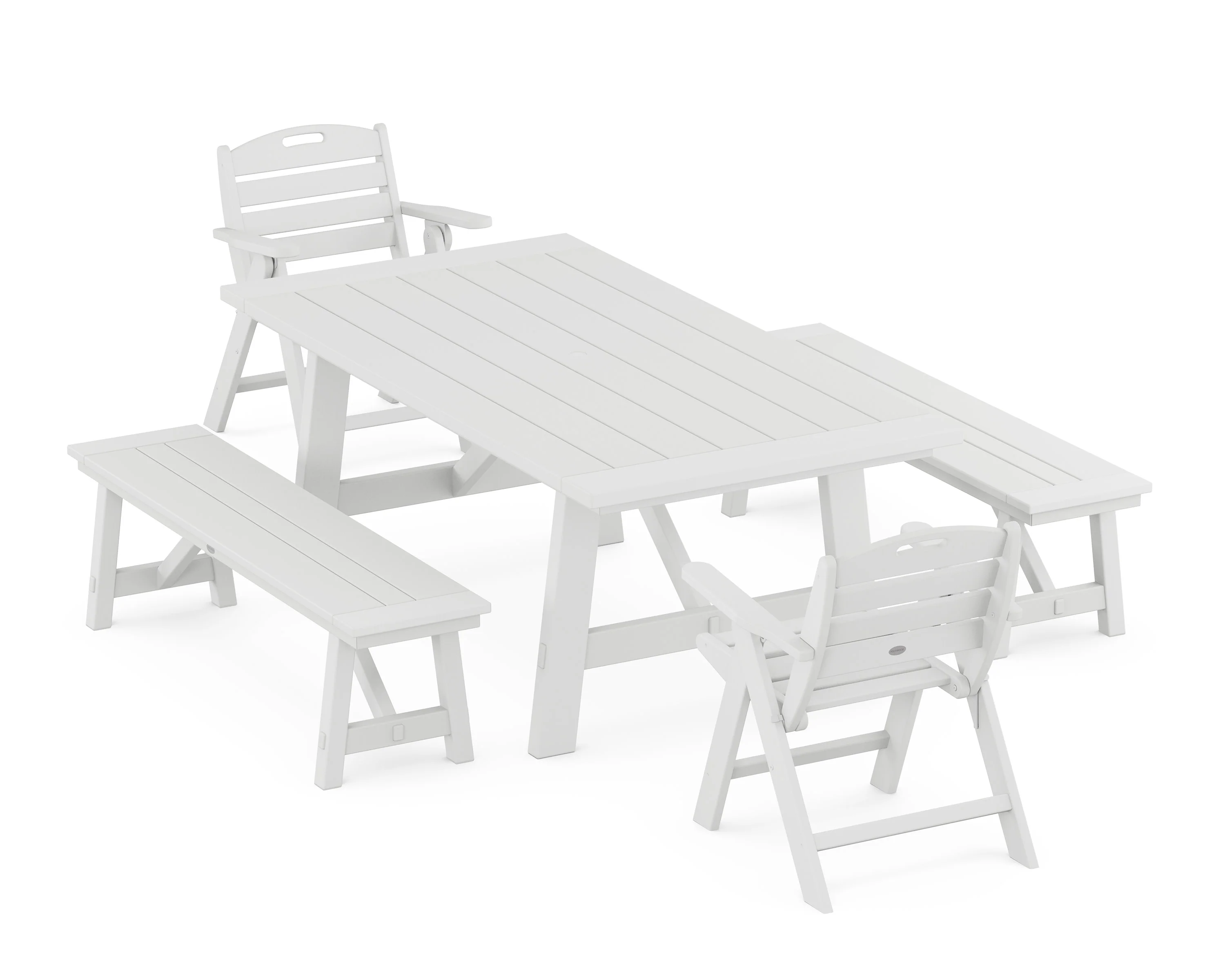 Nautical Folding Lowback Chair 5-Piece Rustic Farmhouse Dining Set With Benches - Image 8