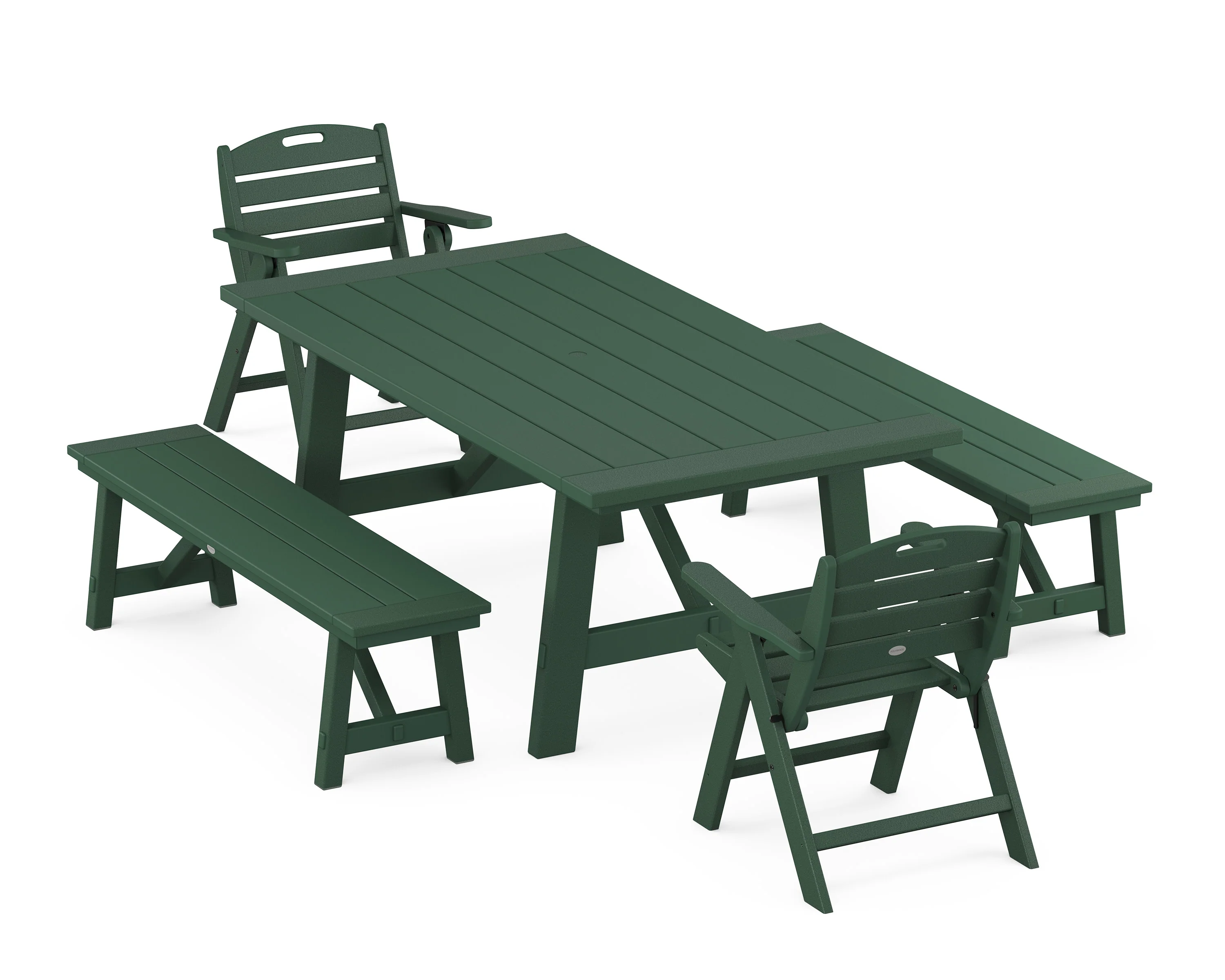 Nautical Folding Lowback Chair 5-Piece Rustic Farmhouse Dining Set With Benches - Image 9