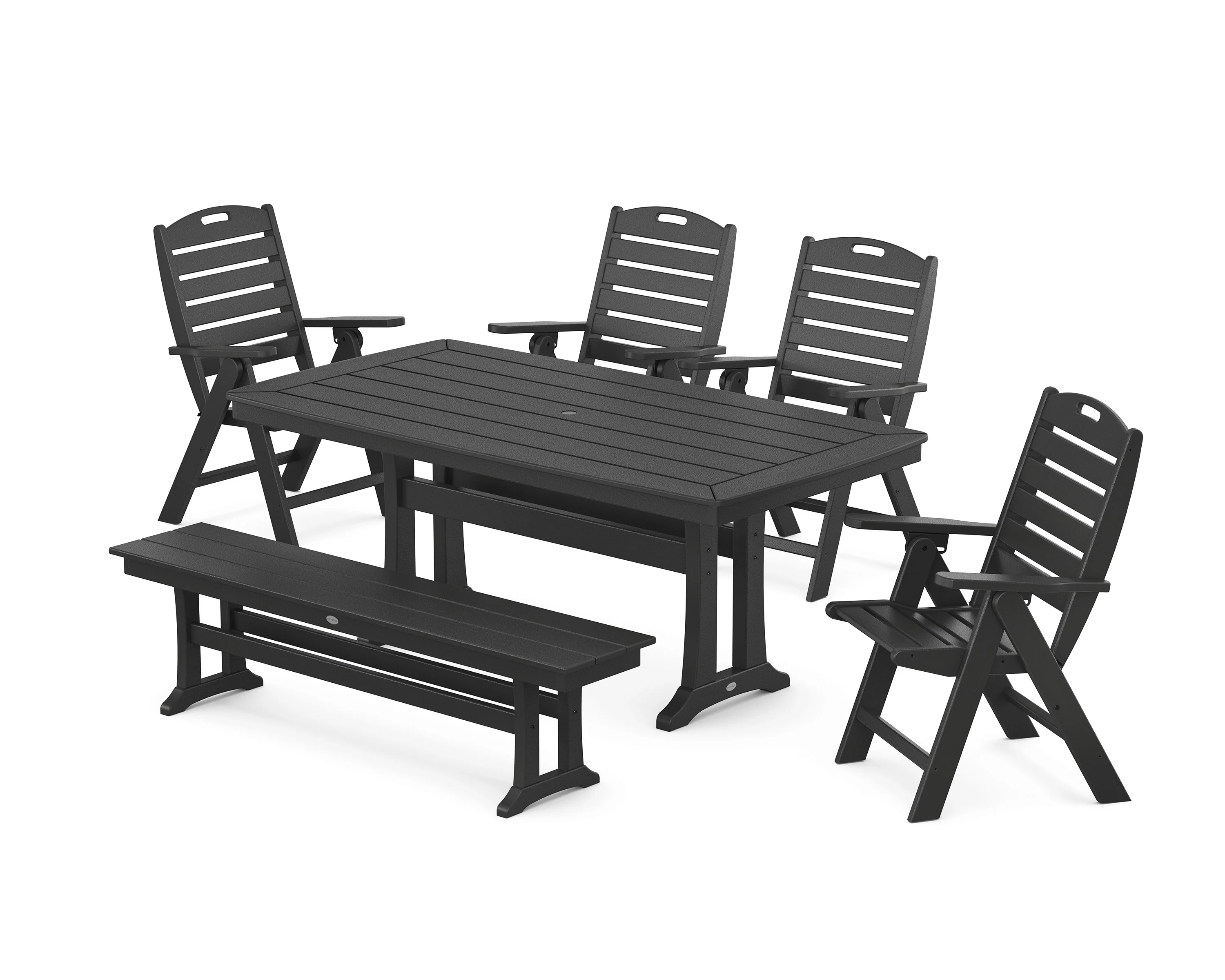 Nautical Highback 6-Piece Dining Set with Trestle Legs and Bench - Image 4