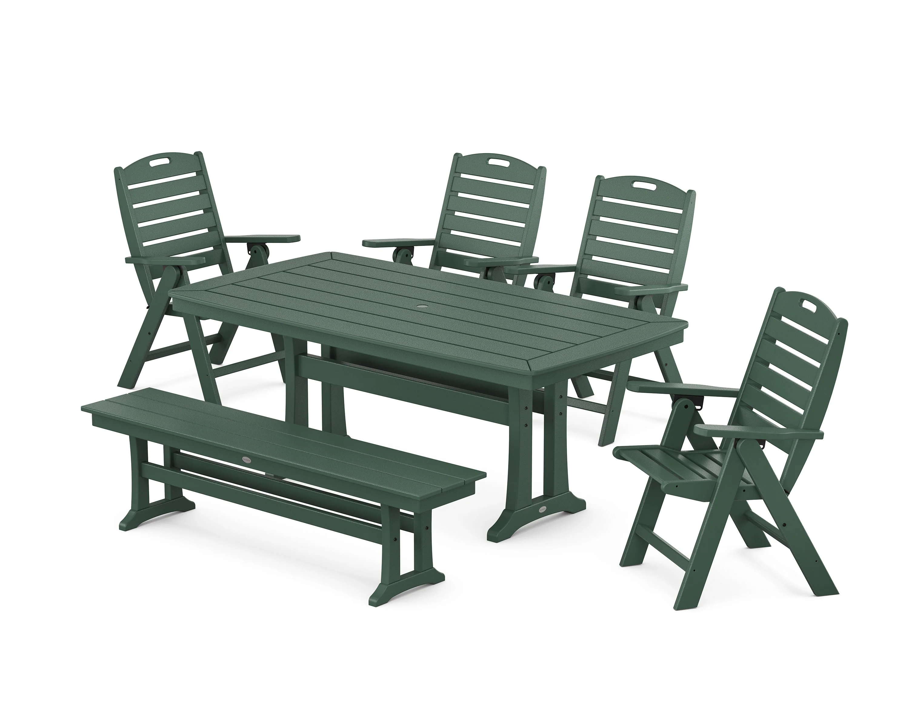 Nautical Highback 6-Piece Dining Set with Trestle Legs and Bench - Image 5