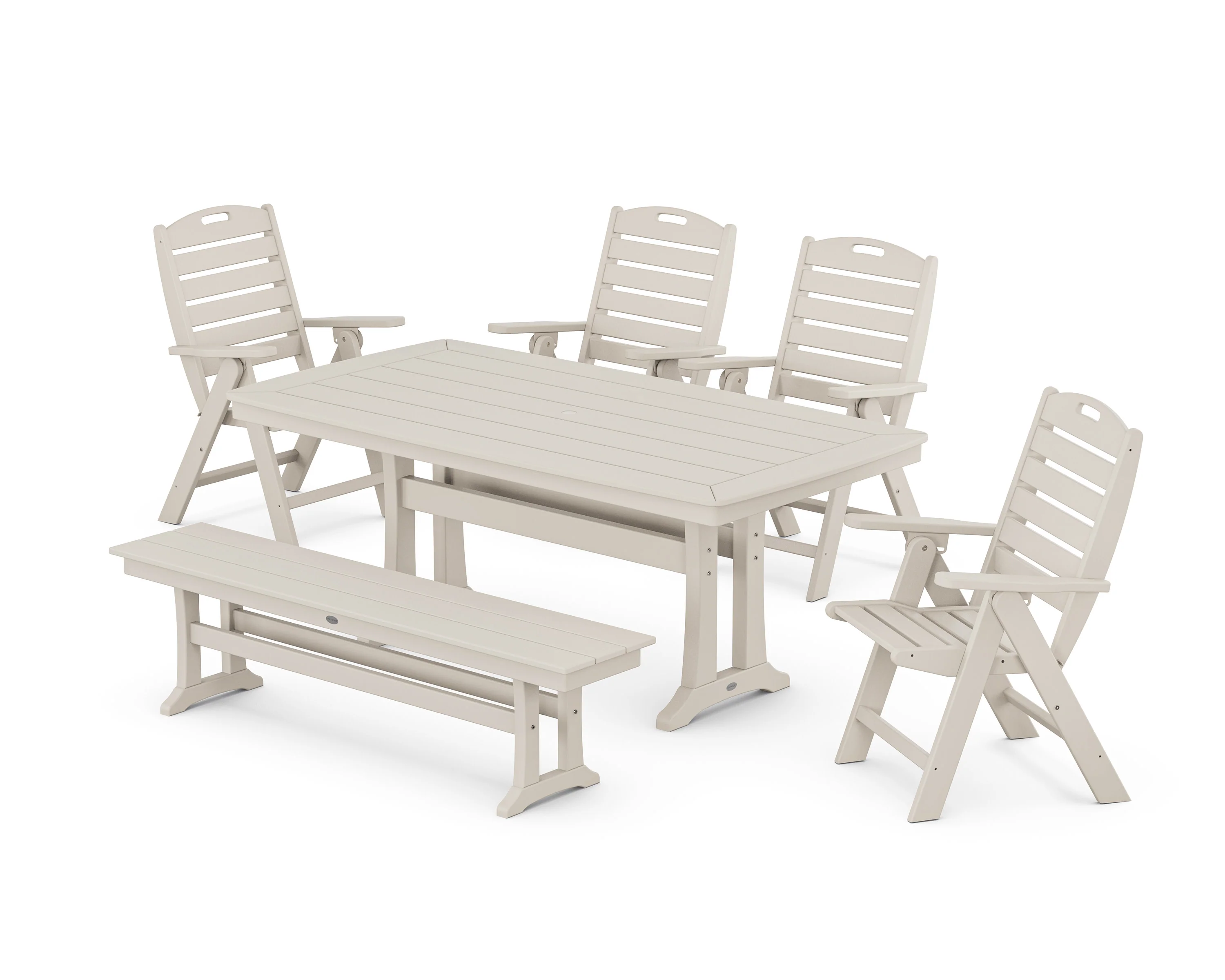 Nautical Highback 6-Piece Dining Set with Trestle Legs and Bench - Image 7