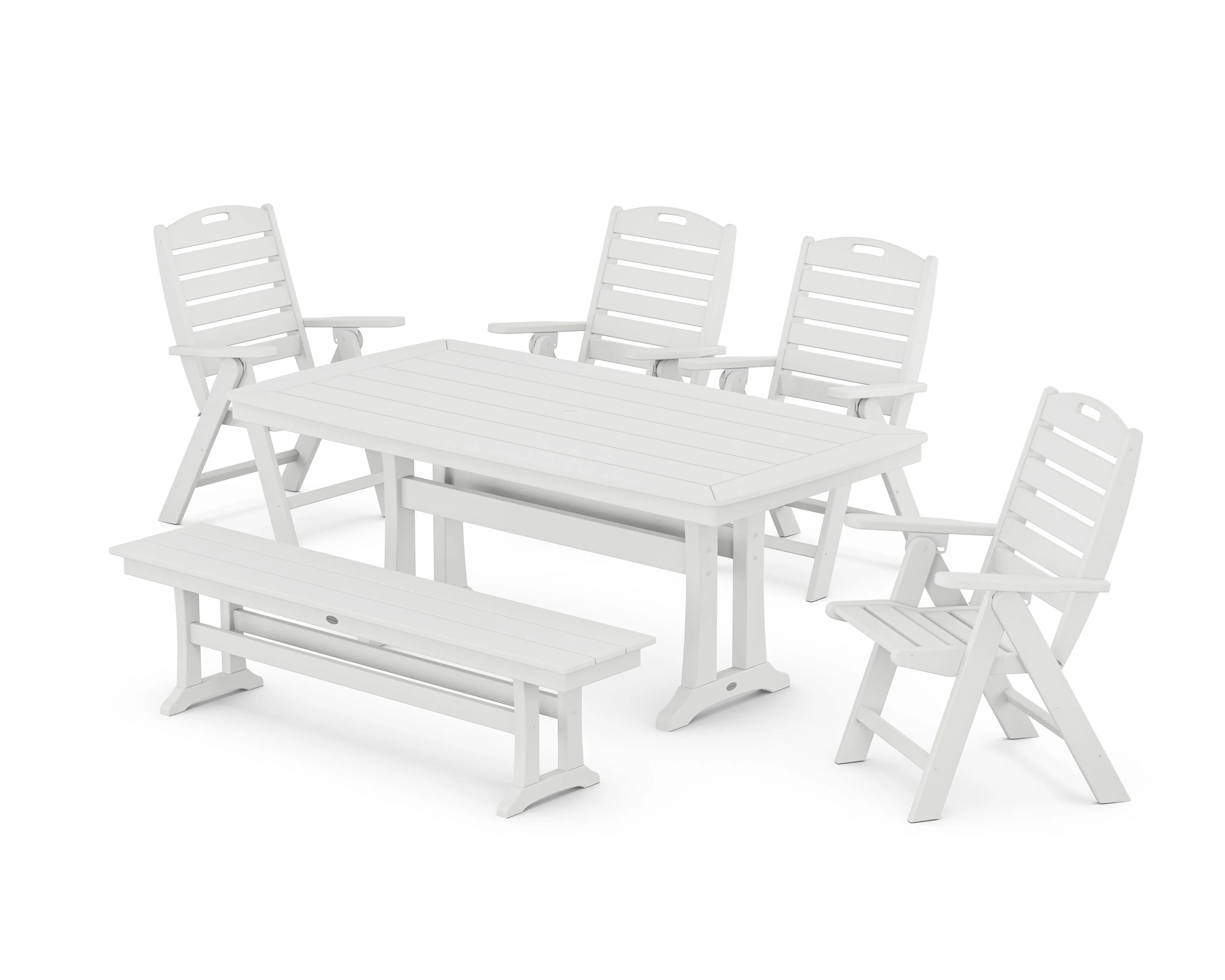 Nautical Highback 6-Piece Dining Set with Trestle Legs and Bench - Image 9