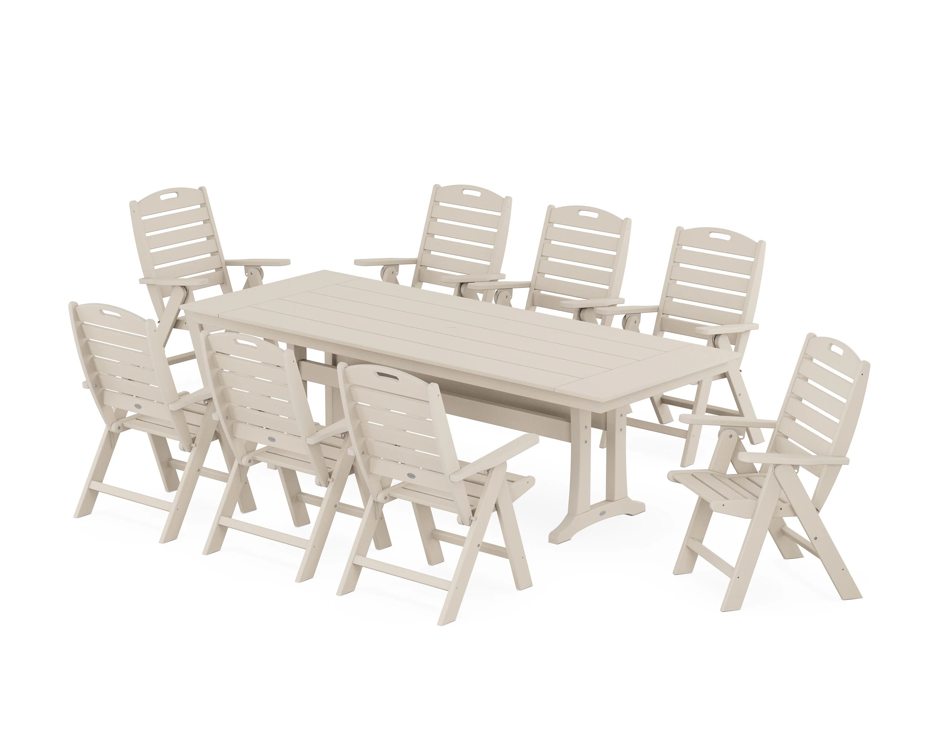 Nautical Highback 9-Piece Farmhouse Dining Set with Trestle Legs - Image 5