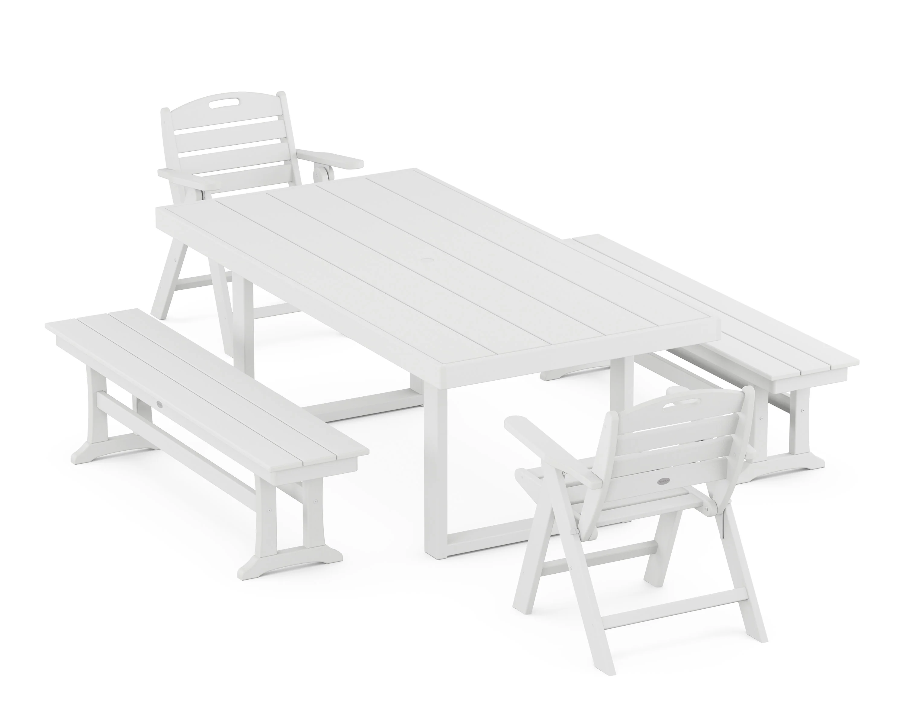 Nautical Lowback 5-Piece Dining Set with Benches - Image 8