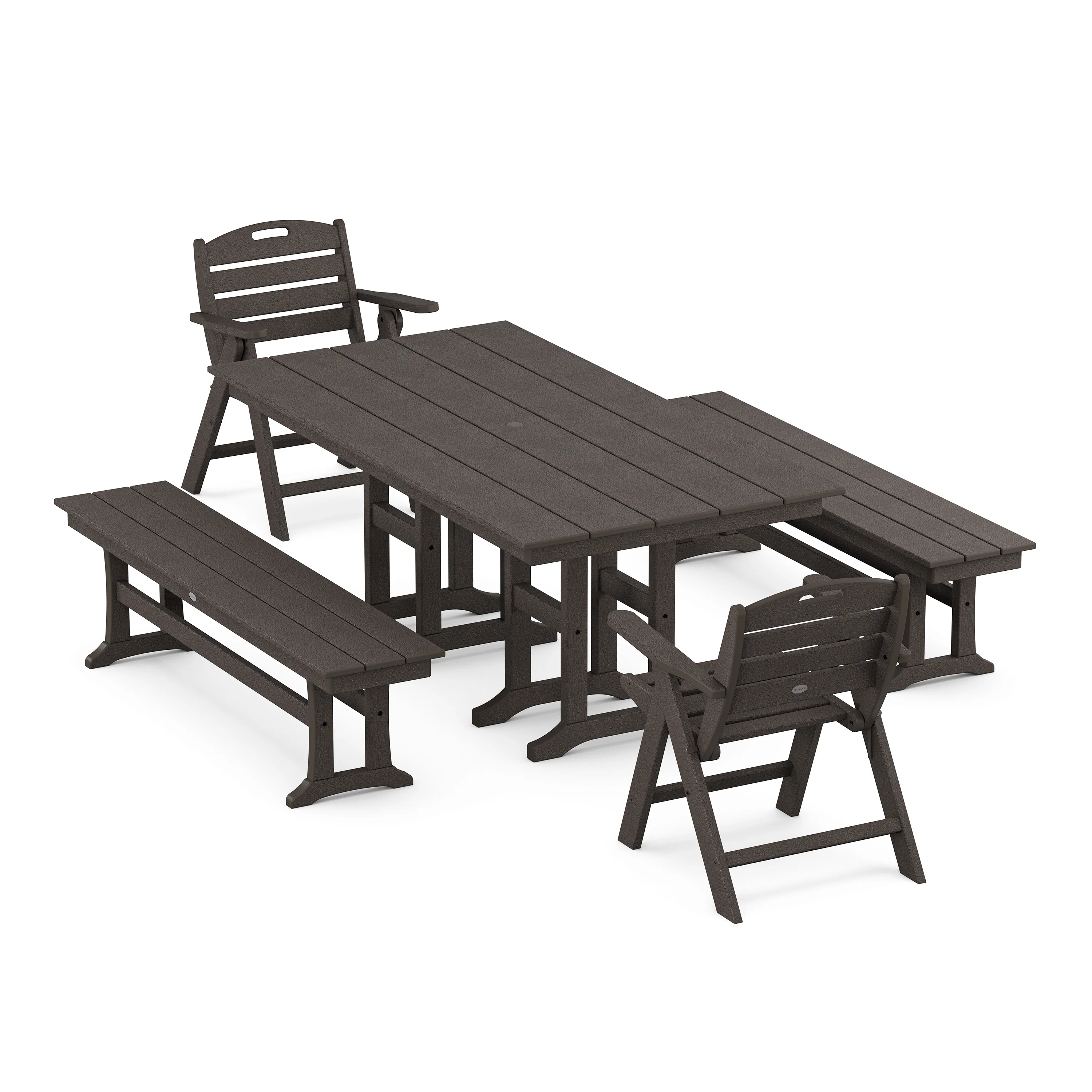Nautical Lowback 5-Piece Farmhouse Dining Set with Benches - Image 10