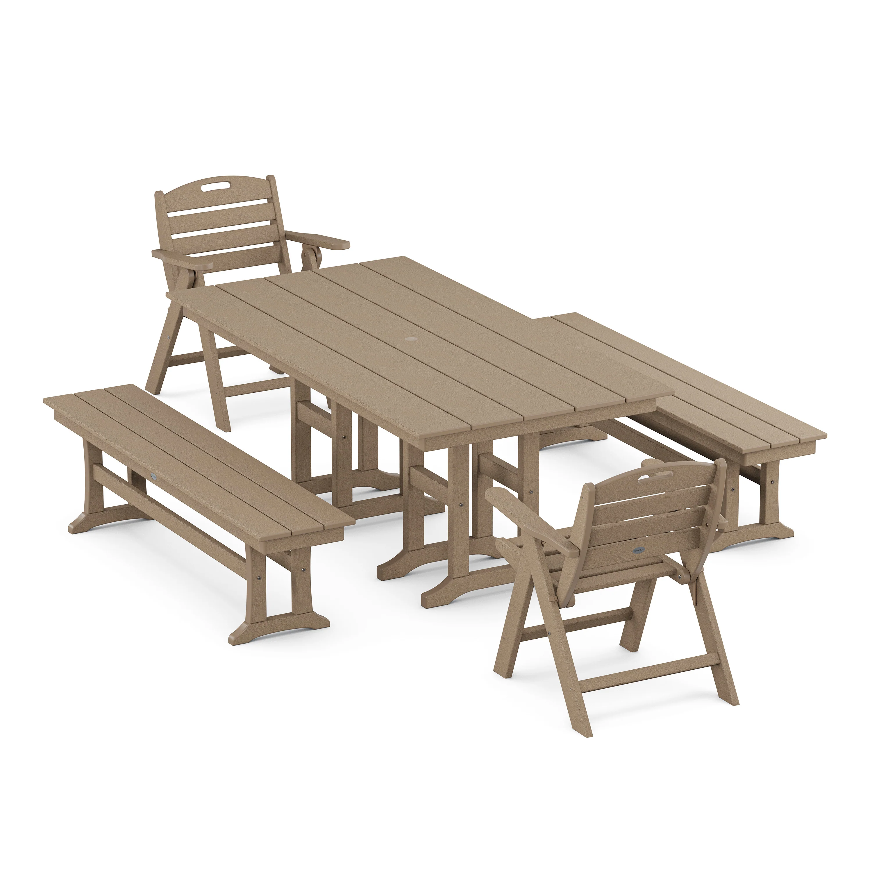 Nautical Lowback 5-Piece Farmhouse Dining Set with Benches - Image 11