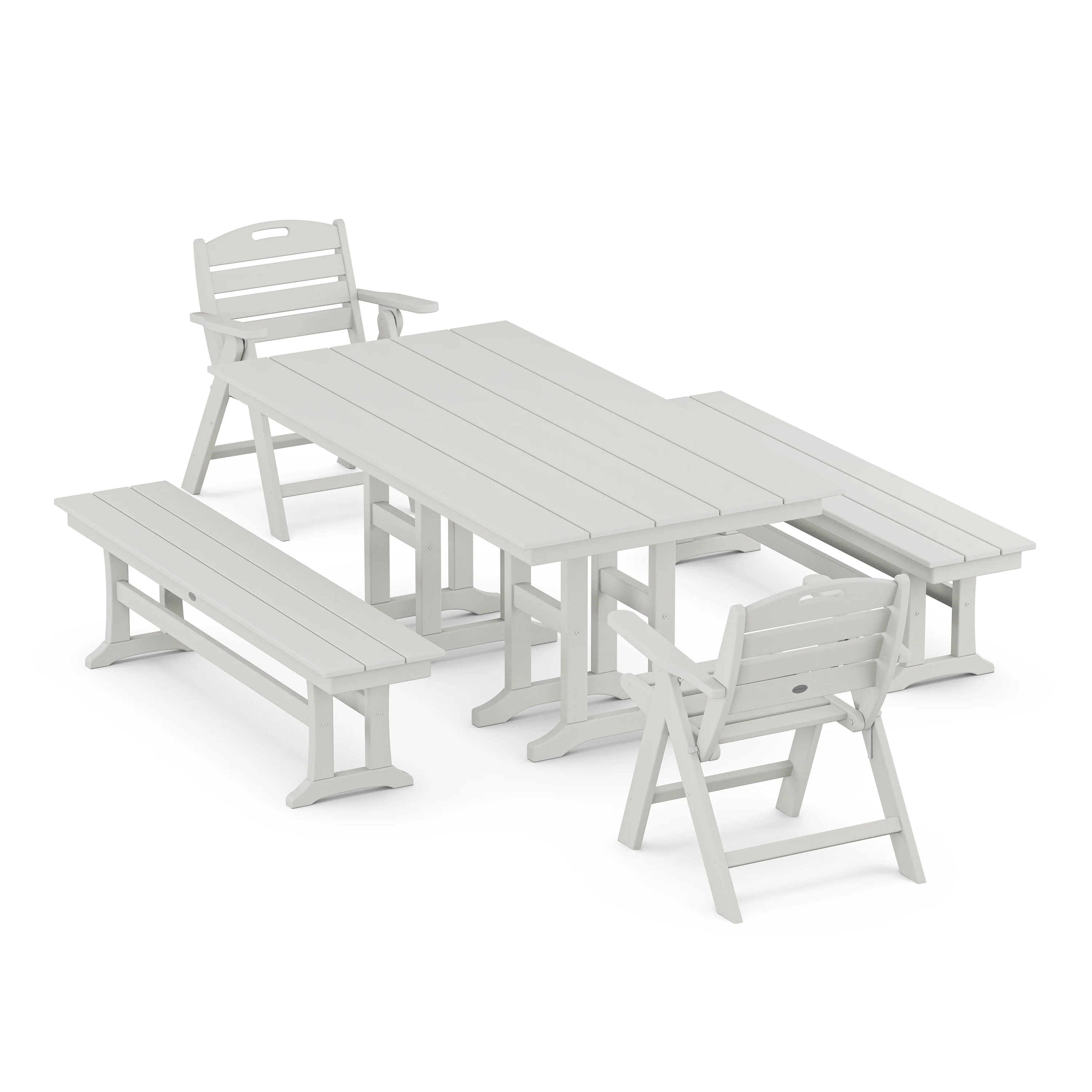 Nautical Lowback 5-Piece Farmhouse Dining Set with Benches - Image 12