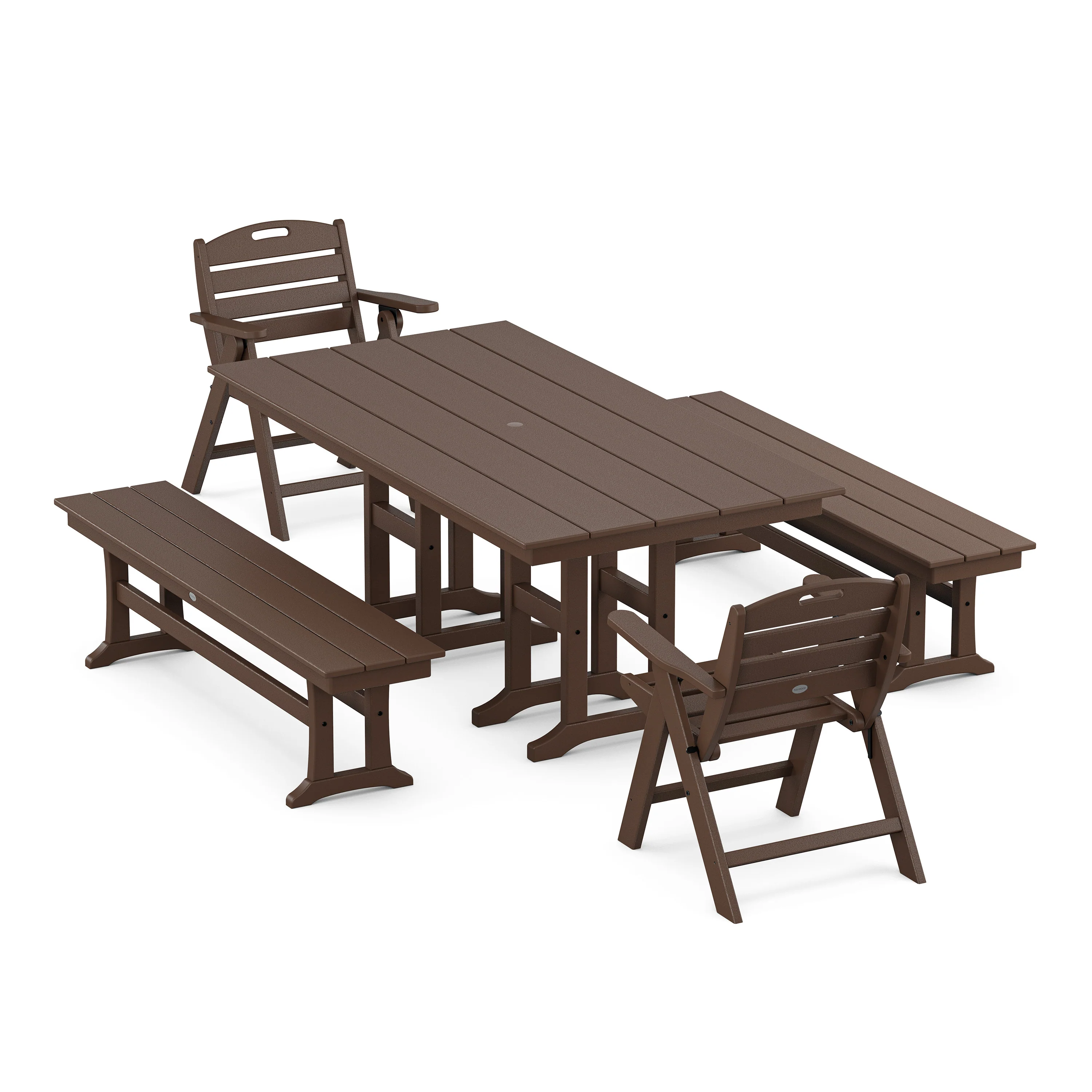 Nautical Lowback 5-Piece Farmhouse Dining Set with Benches - Image 6