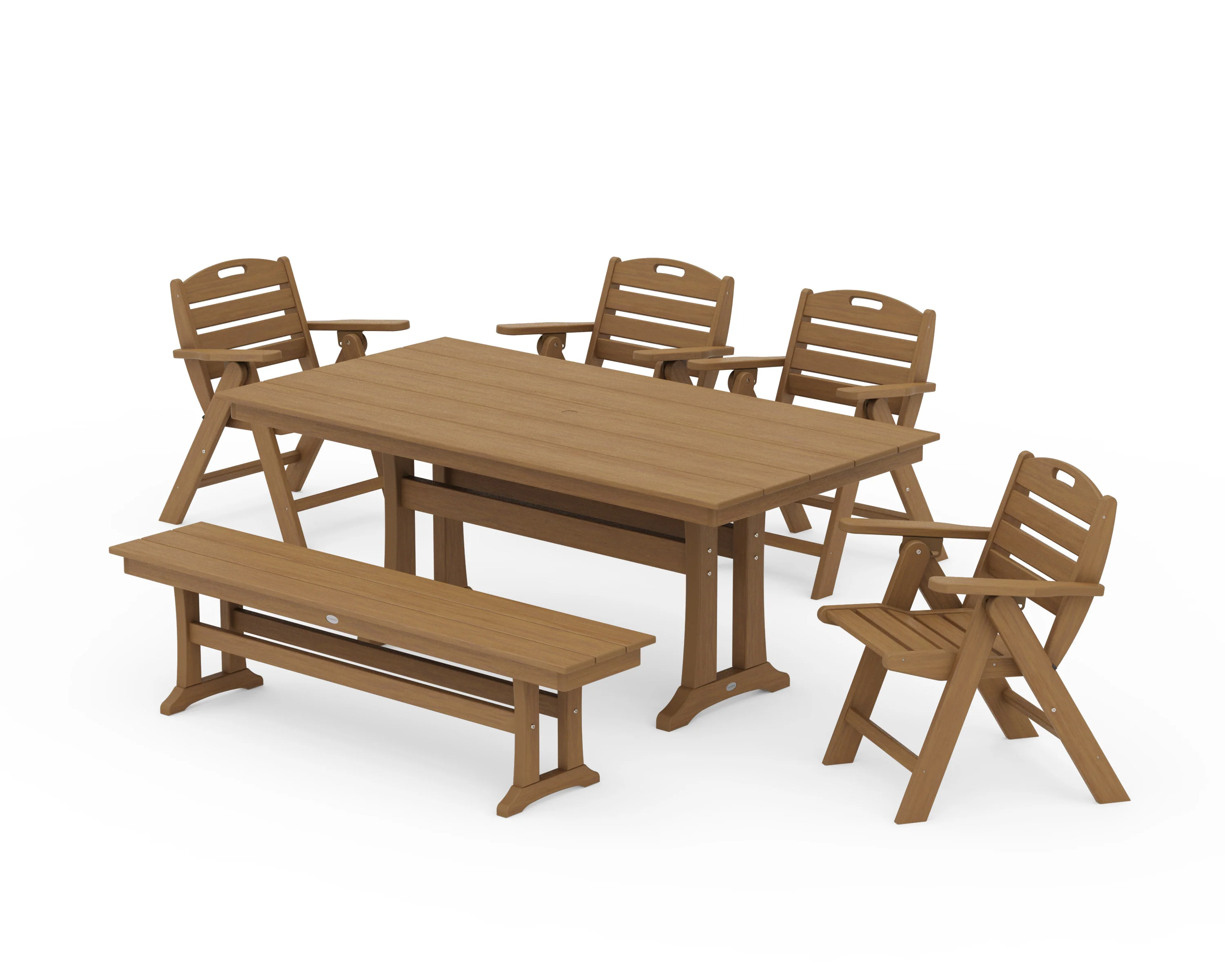 Nautical Lowback 6-Piece Farmhouse Dining Set with Trestle Legs and Bench - Image 13