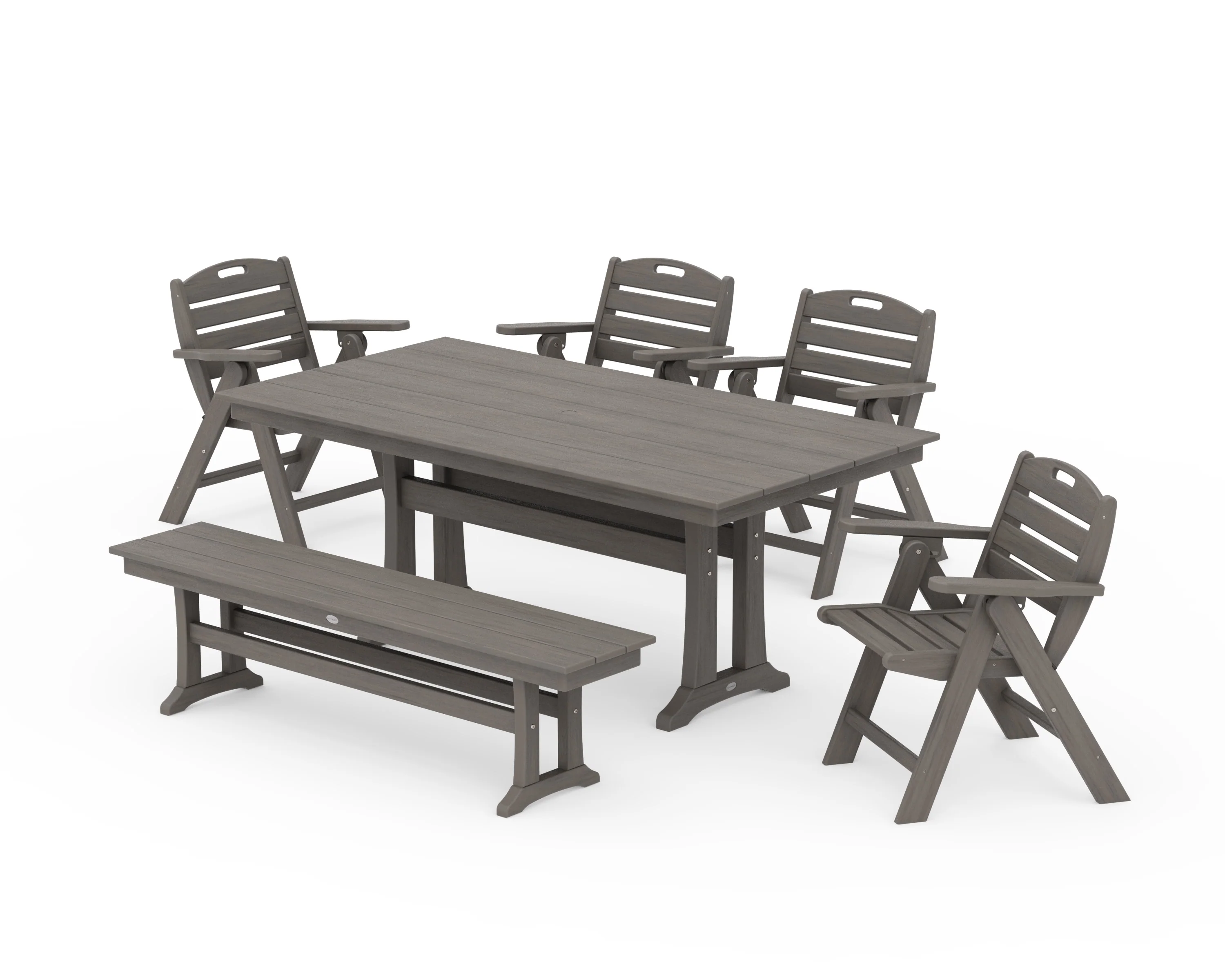 Nautical Lowback 6-Piece Farmhouse Dining Set with Trestle Legs and Bench - Image 14