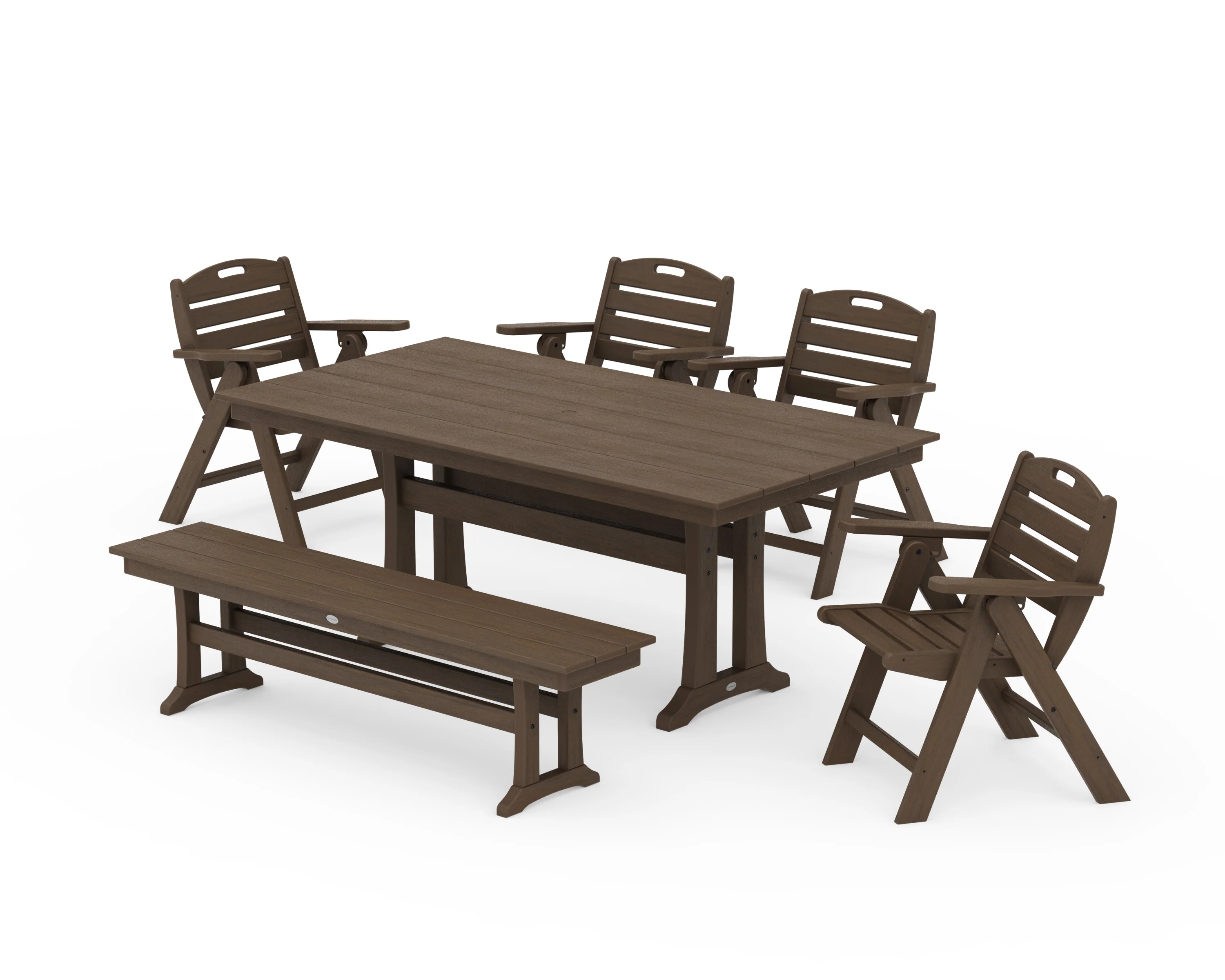 Nautical Lowback 6-Piece Farmhouse Dining Set with Trestle Legs and Bench - Image 15