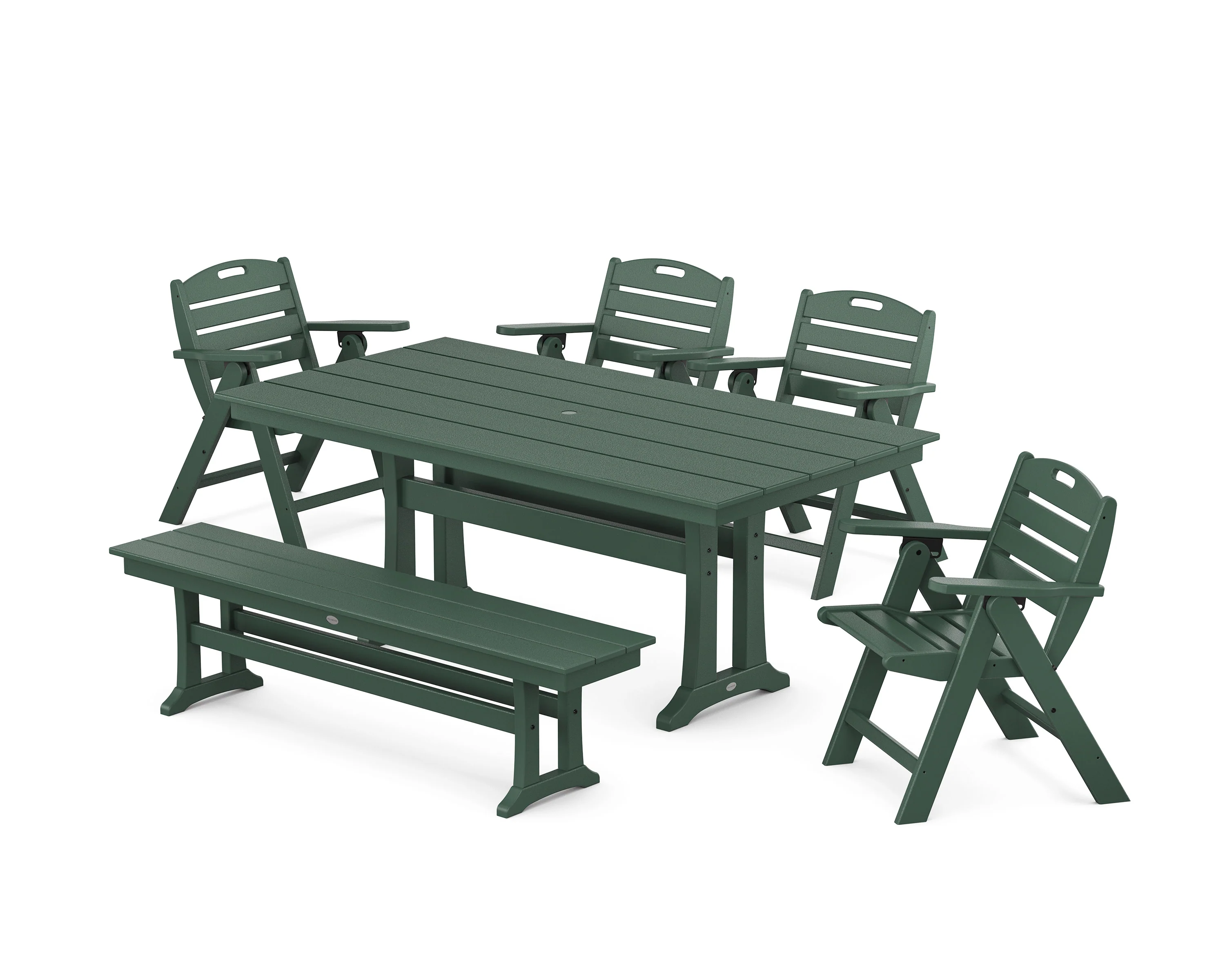 Nautical Lowback 6-Piece Farmhouse Dining Set with Trestle Legs and Bench - Image 5