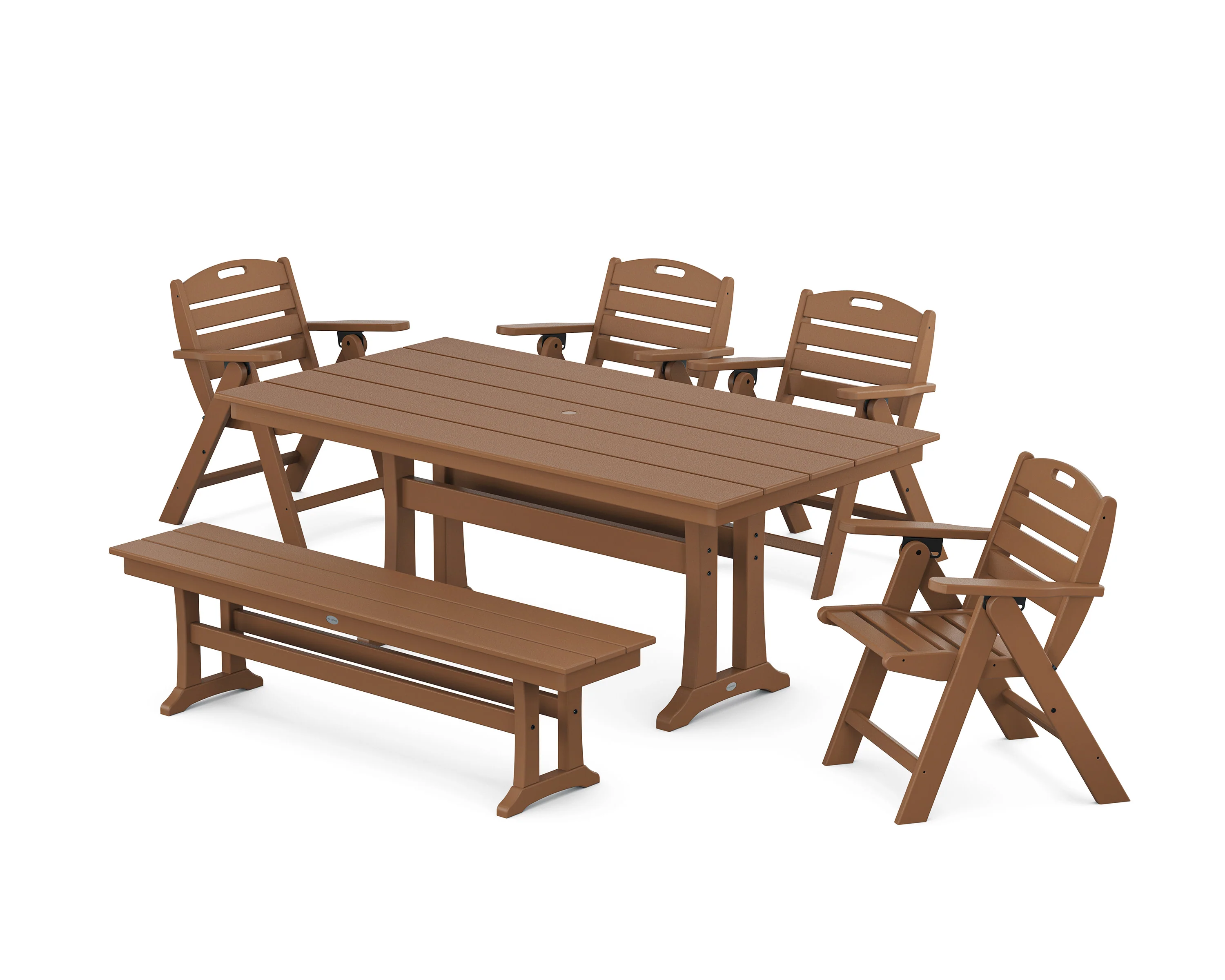 Nautical Lowback 6-Piece Farmhouse Dining Set with Trestle Legs and Bench - Image 8