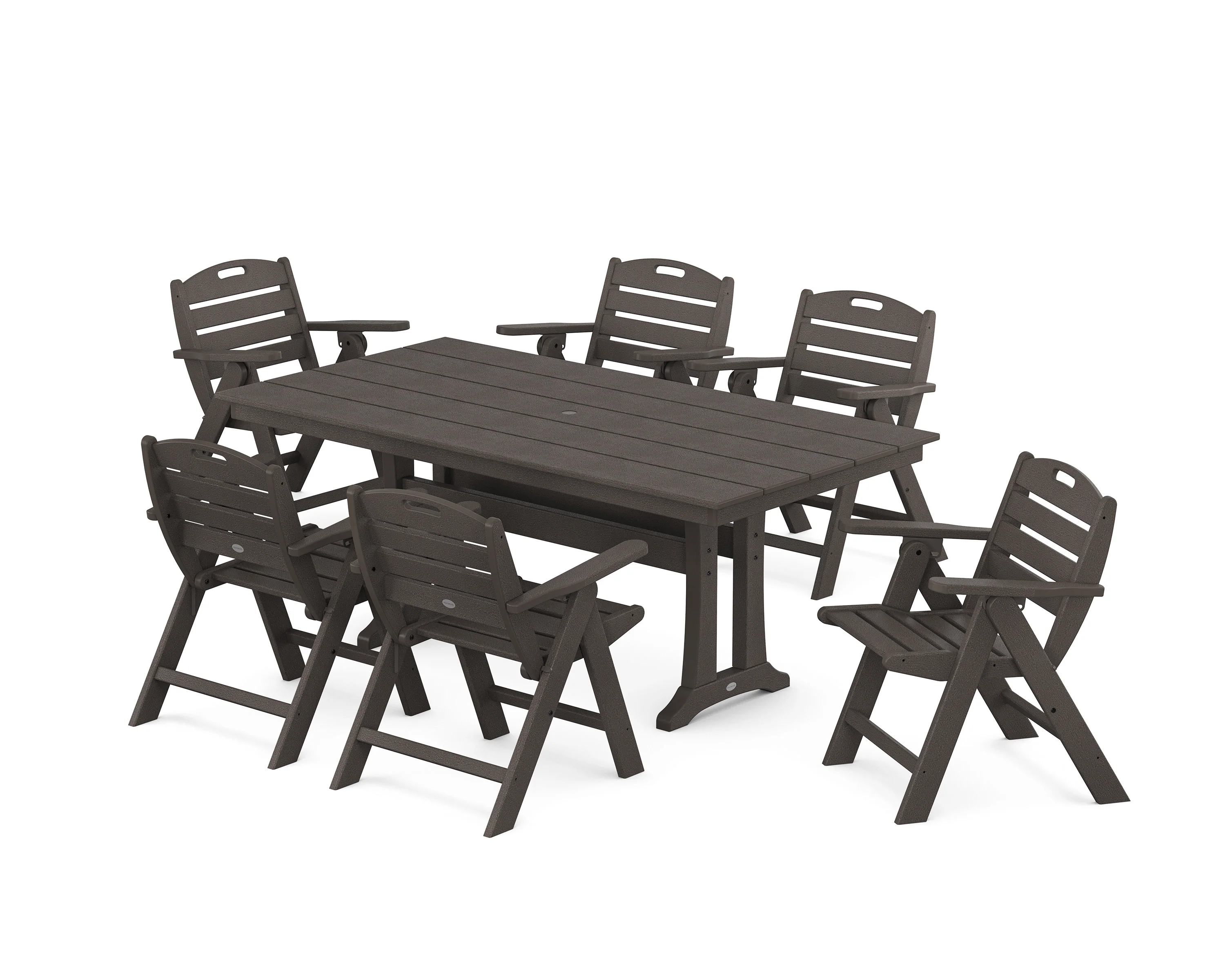Nautical Lowback 7-Piece Farmhouse Dining Set with Trestle Legs - Image 10