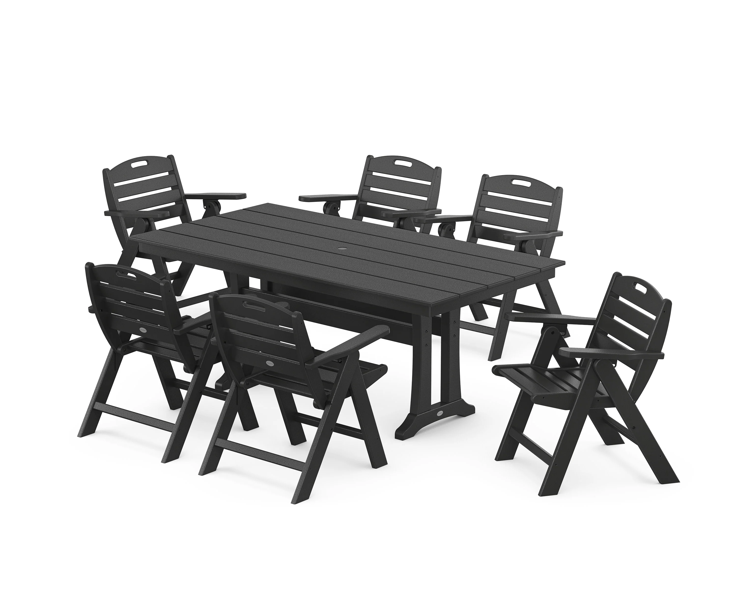 Nautical Lowback 7-Piece Farmhouse Dining Set with Trestle Legs - Image 4