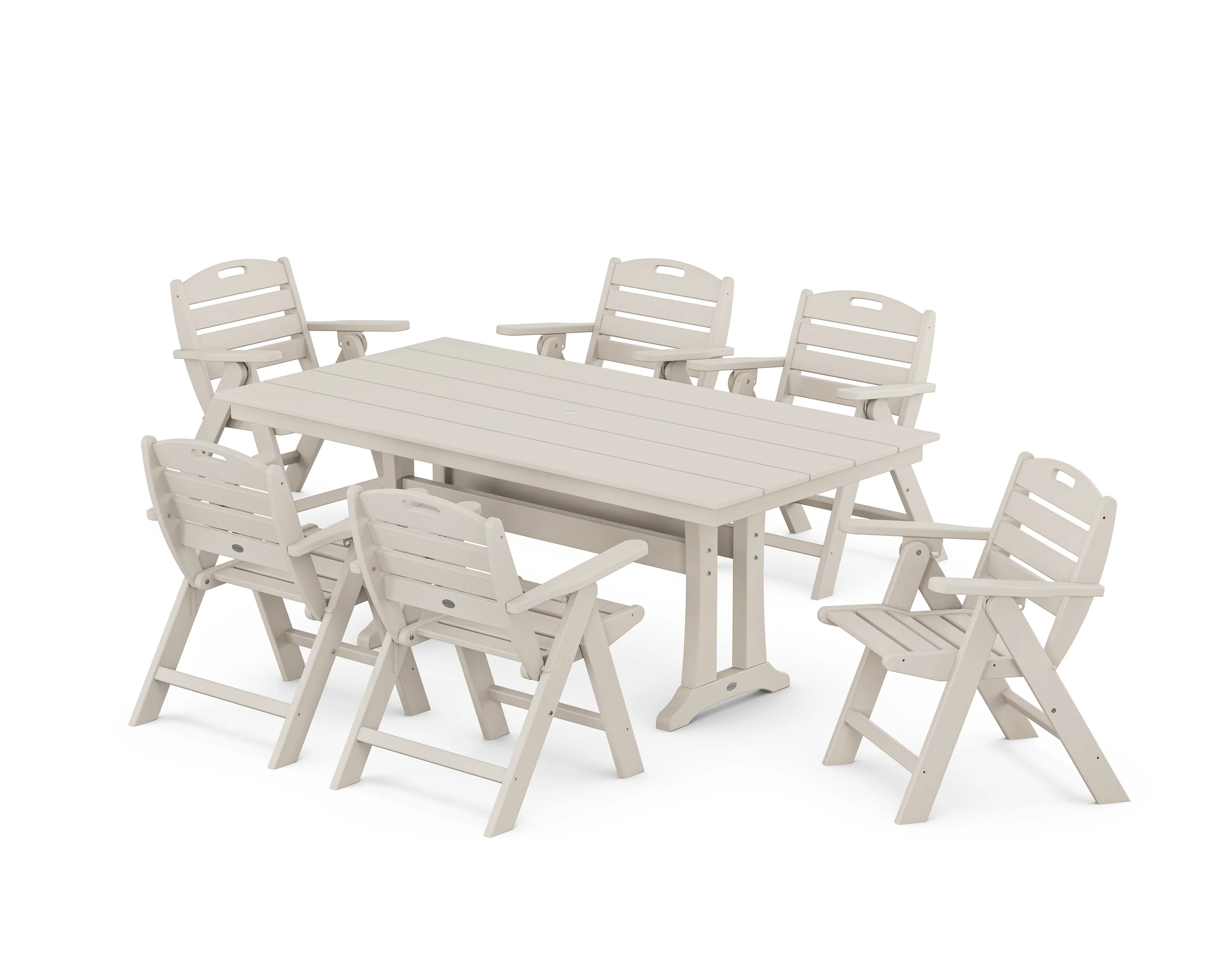 Nautical Lowback 7-Piece Farmhouse Dining Set with Trestle Legs - Image 7