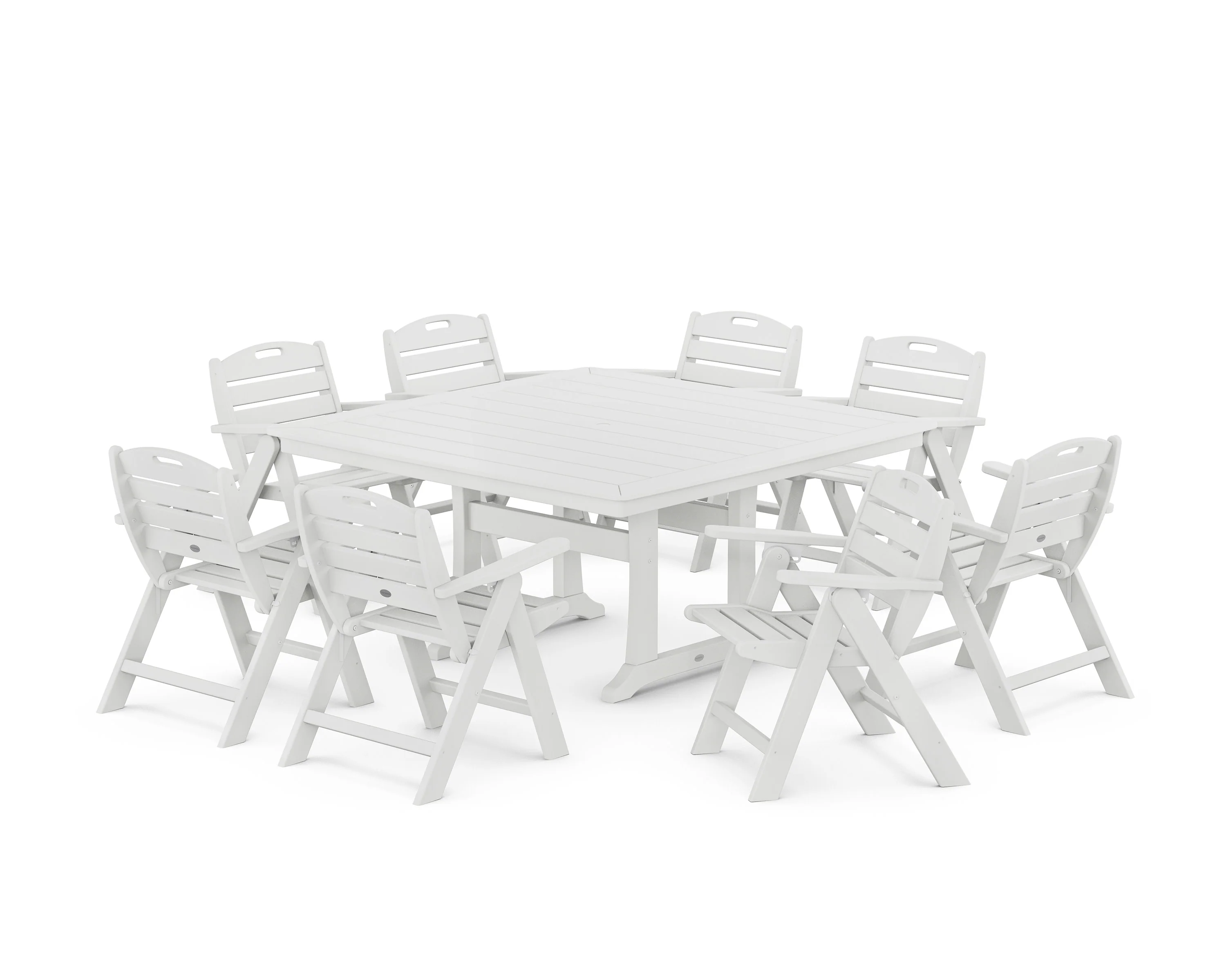 Nautical Lowback 9-Piece Square Dining Set with Trestle Legs - Image 9