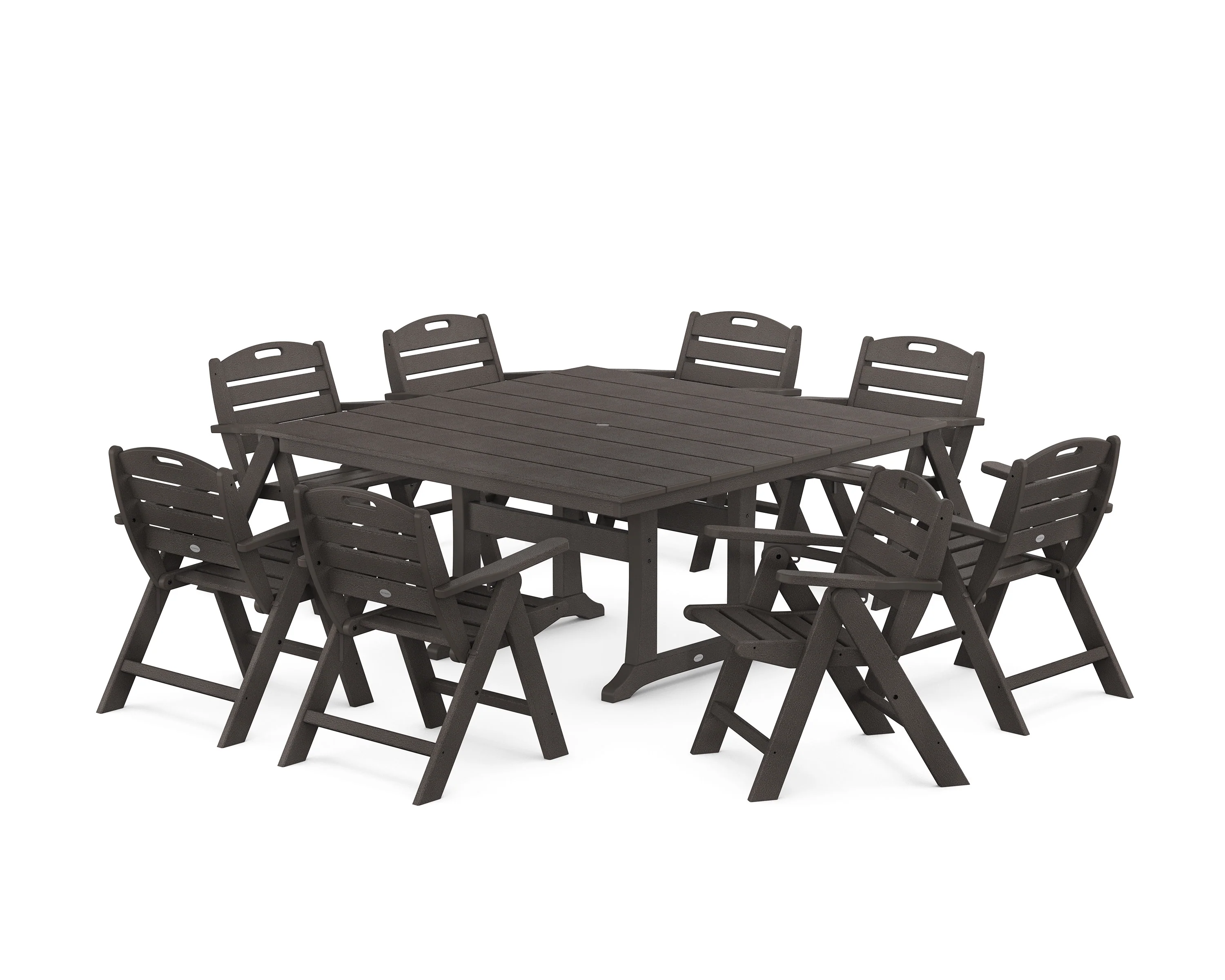 Nautical Lowback 9-Piece Square Farmhouse Dining Set with Trestle Legs - Image 10