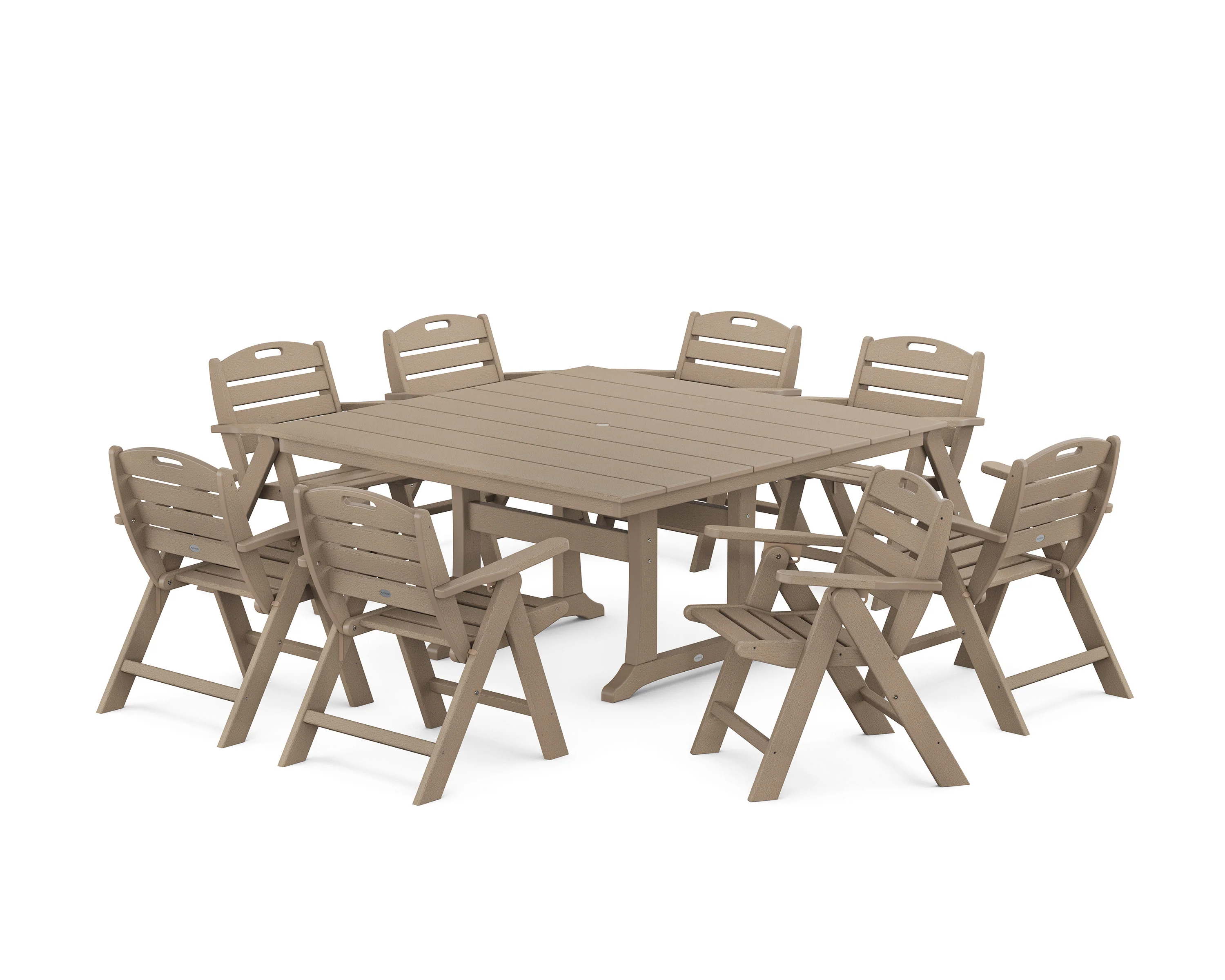 Nautical Lowback 9-Piece Square Farmhouse Dining Set with Trestle Legs - Image 11