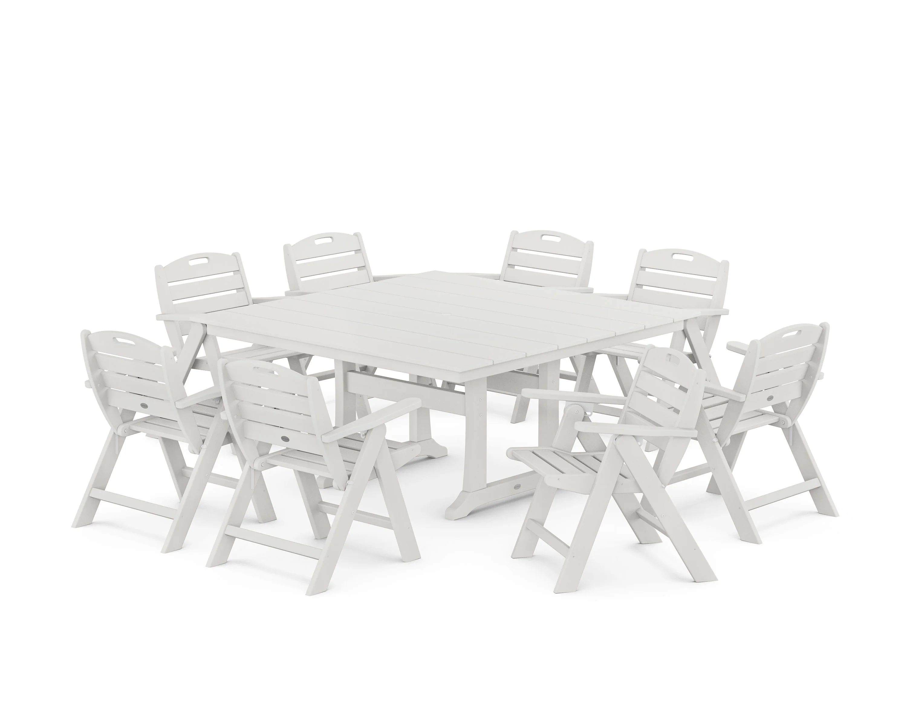 Nautical Lowback 9-Piece Square Farmhouse Dining Set with Trestle Legs - Image 12