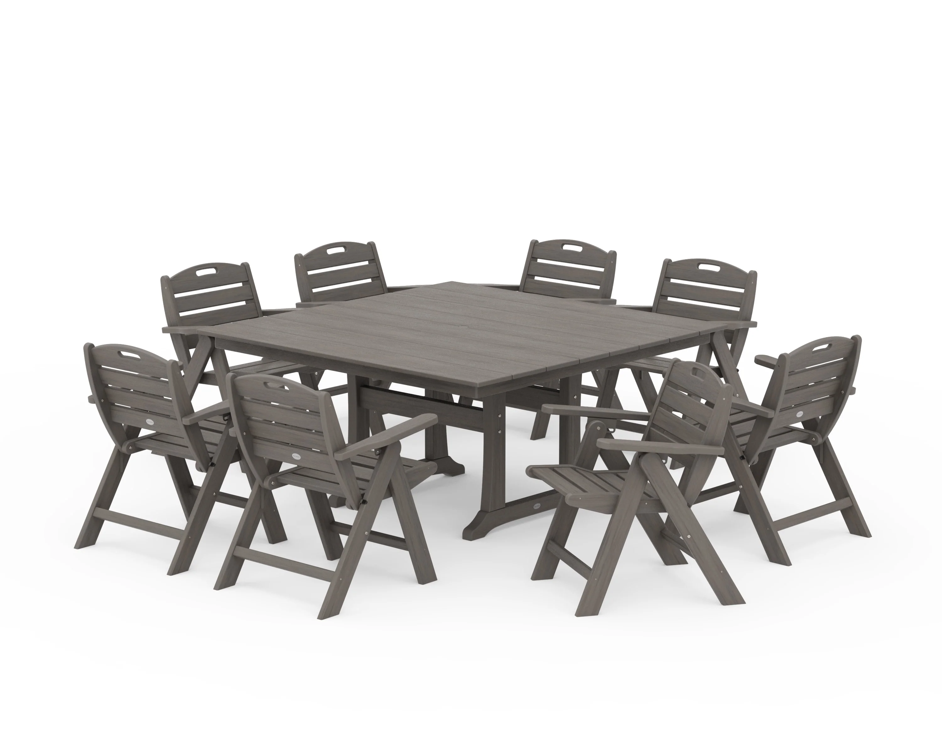 Nautical Lowback 9-Piece Square Farmhouse Dining Set with Trestle Legs - Image 14
