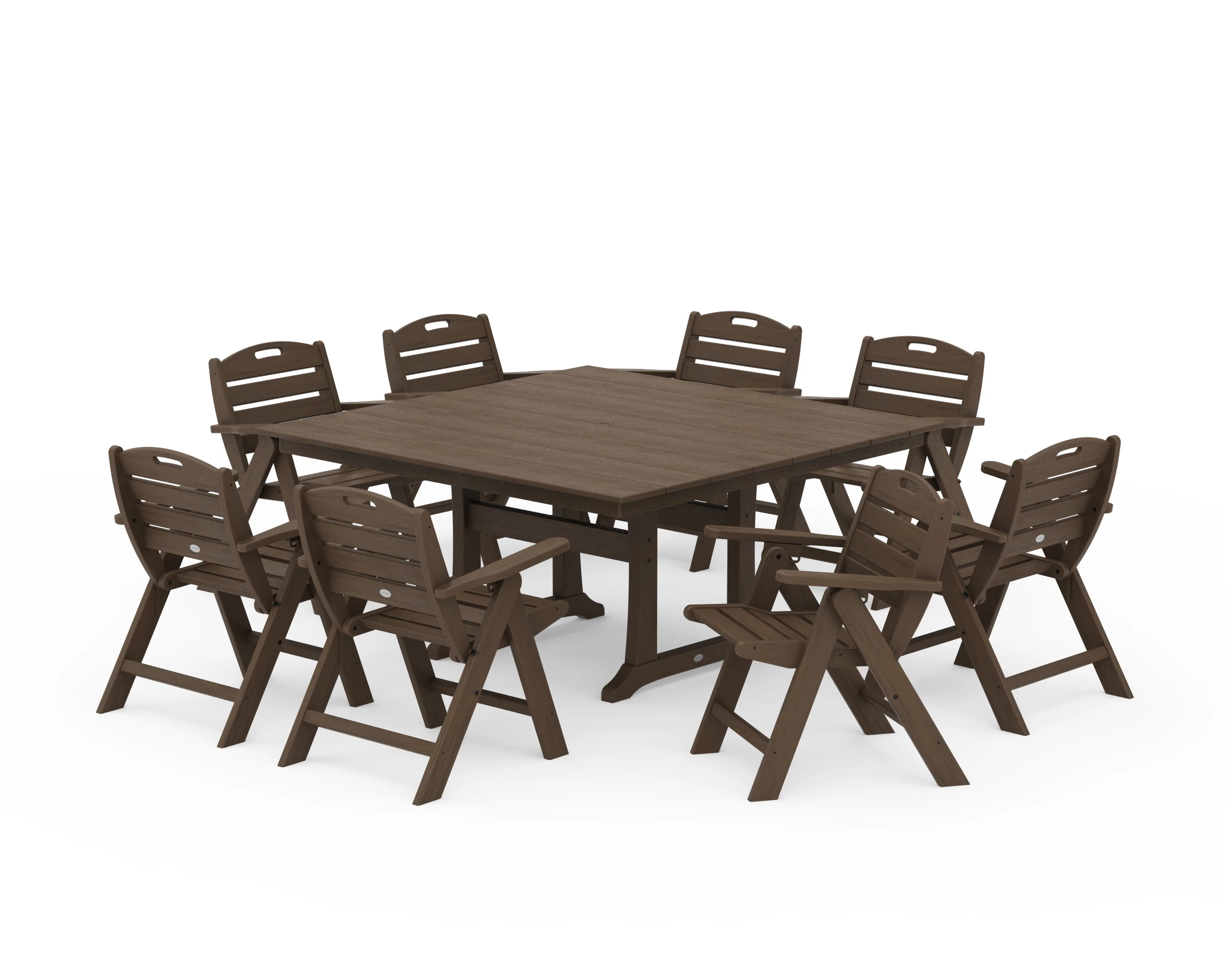 Nautical Lowback 9-Piece Square Farmhouse Dining Set with Trestle Legs - Image 15