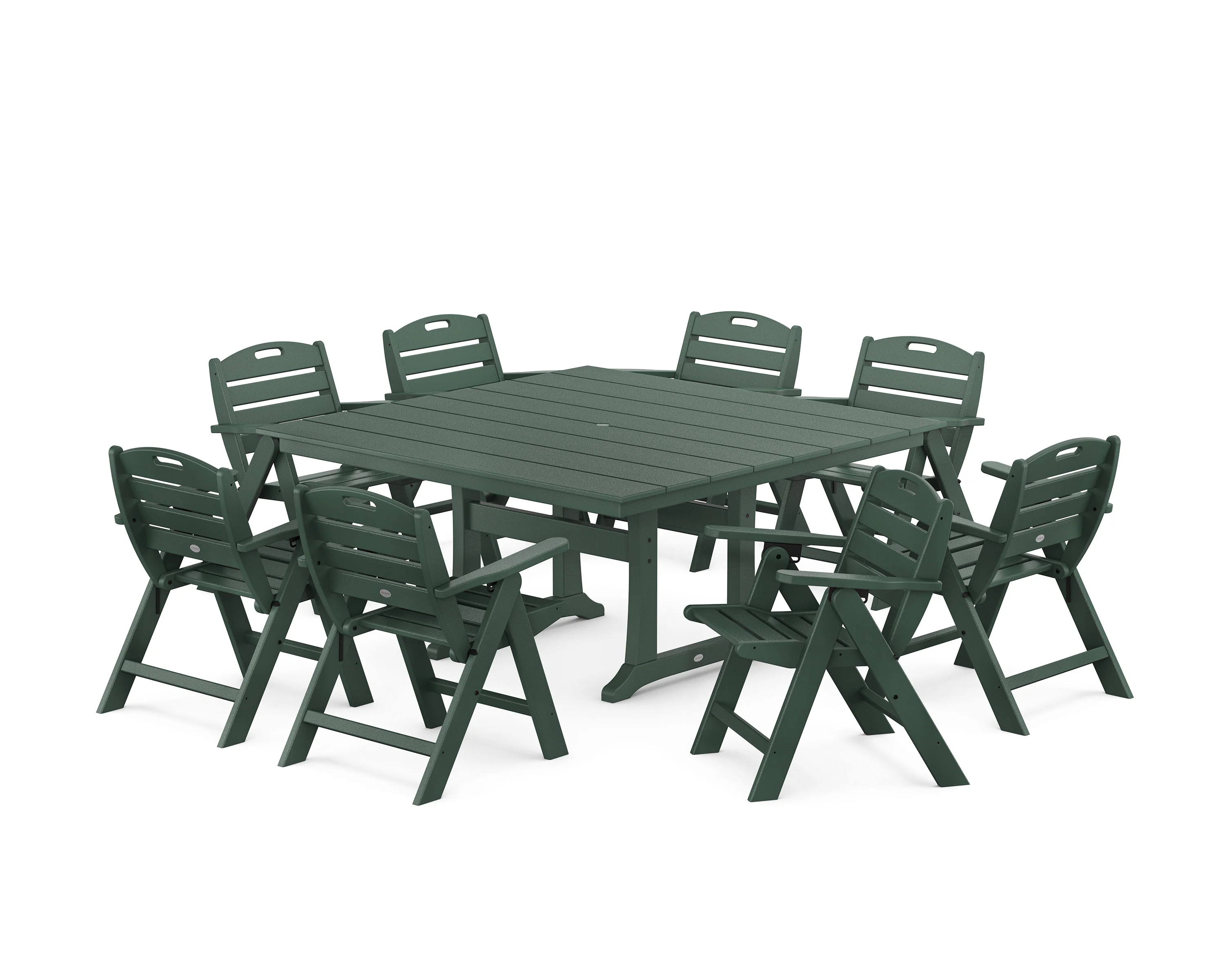 Nautical Lowback 9-Piece Square Farmhouse Dining Set with Trestle Legs - Image 5
