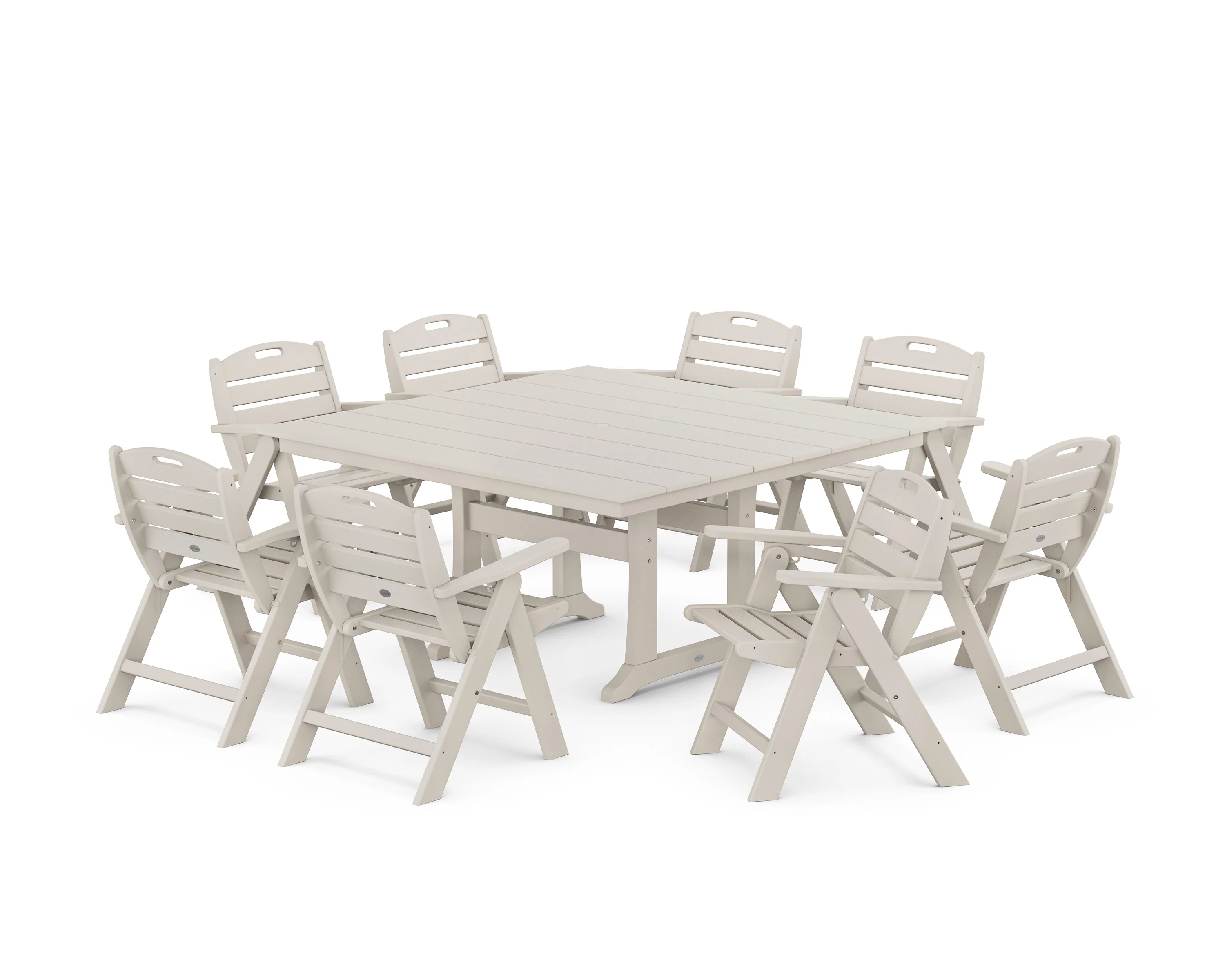 Nautical Lowback 9-Piece Square Farmhouse Dining Set with Trestle Legs - Image 7