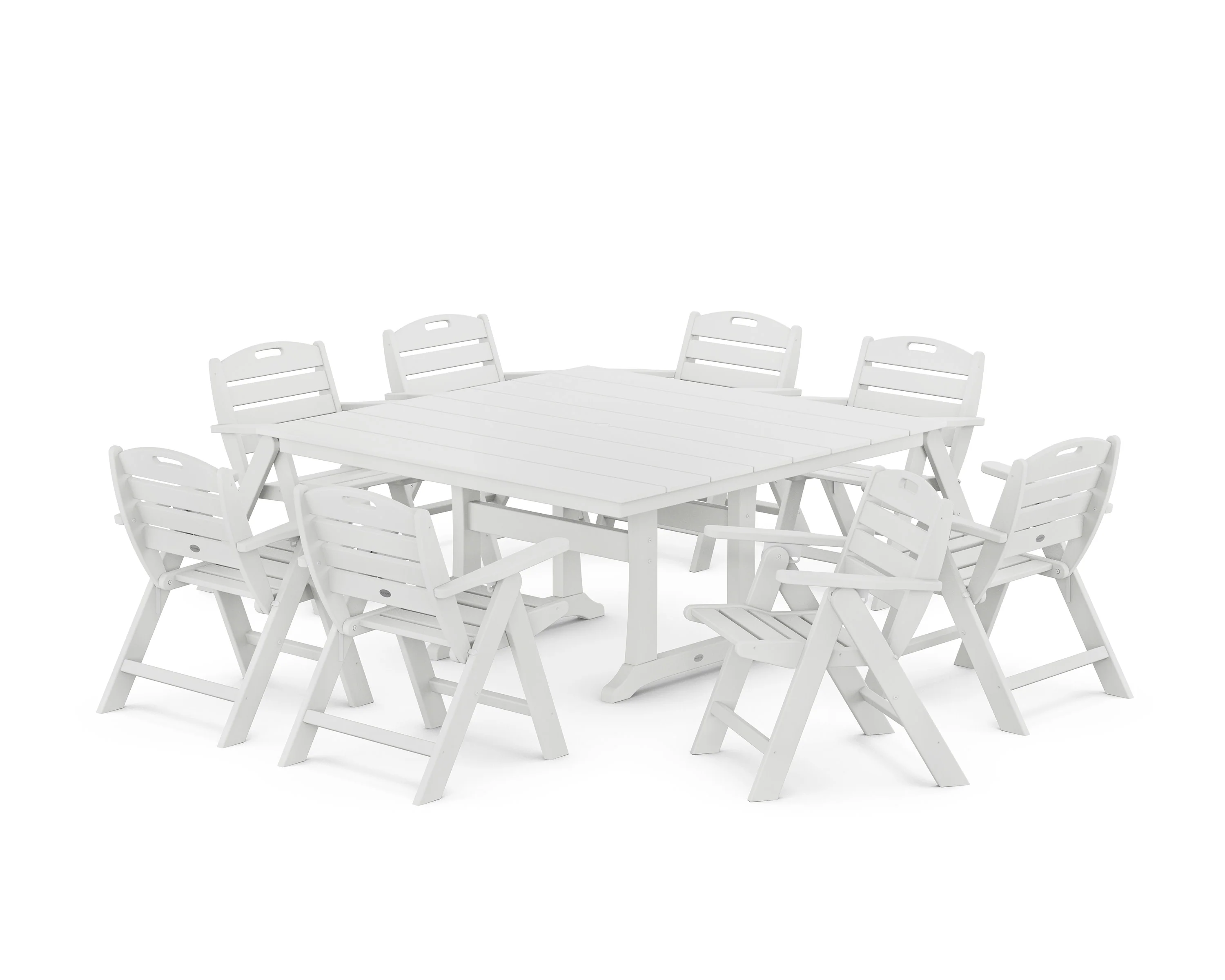 Nautical Lowback 9-Piece Square Farmhouse Dining Set with Trestle Legs - Image 9
