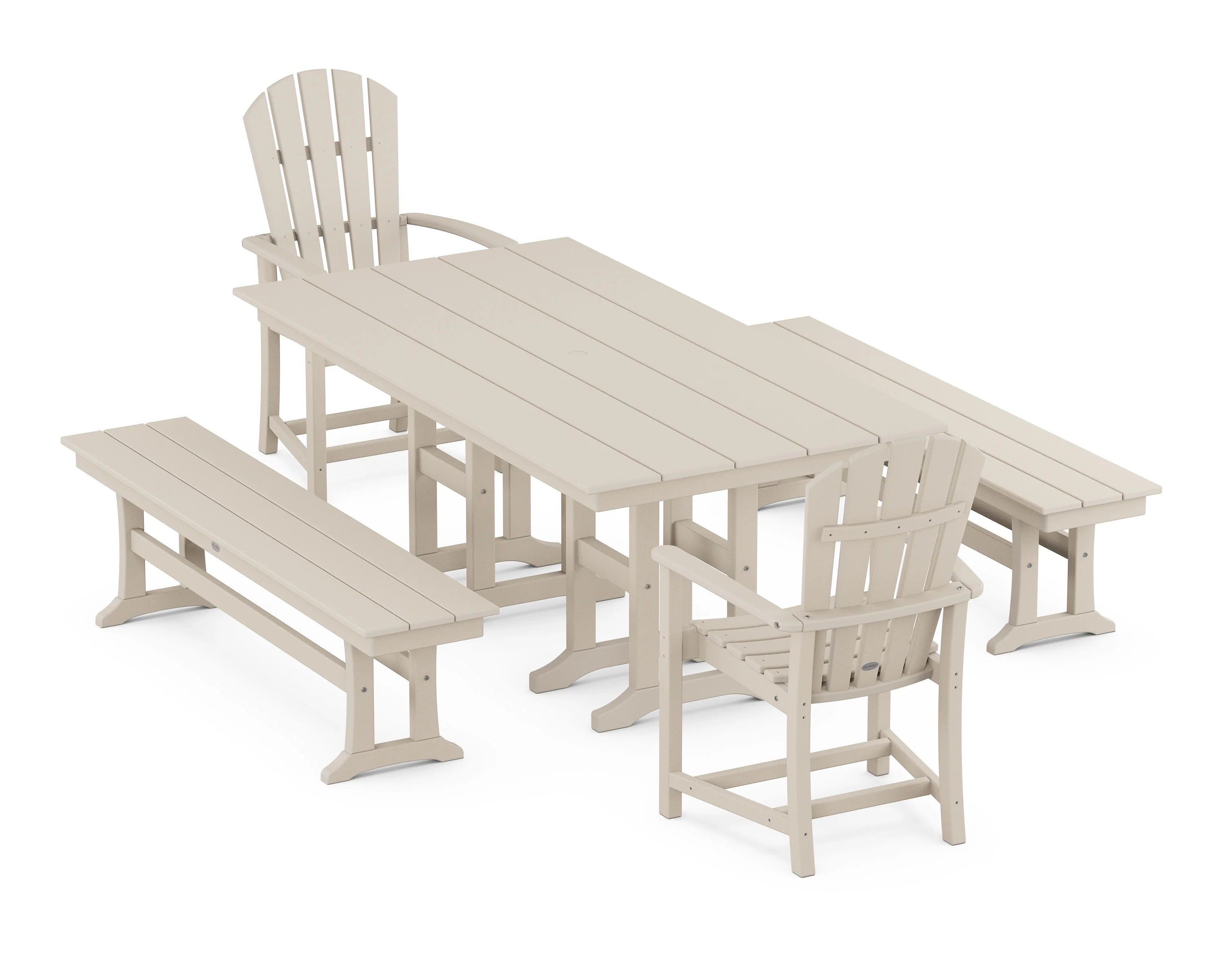 Palm Coast 5-Piece Farmhouse Dining Set with Benches - Image 9