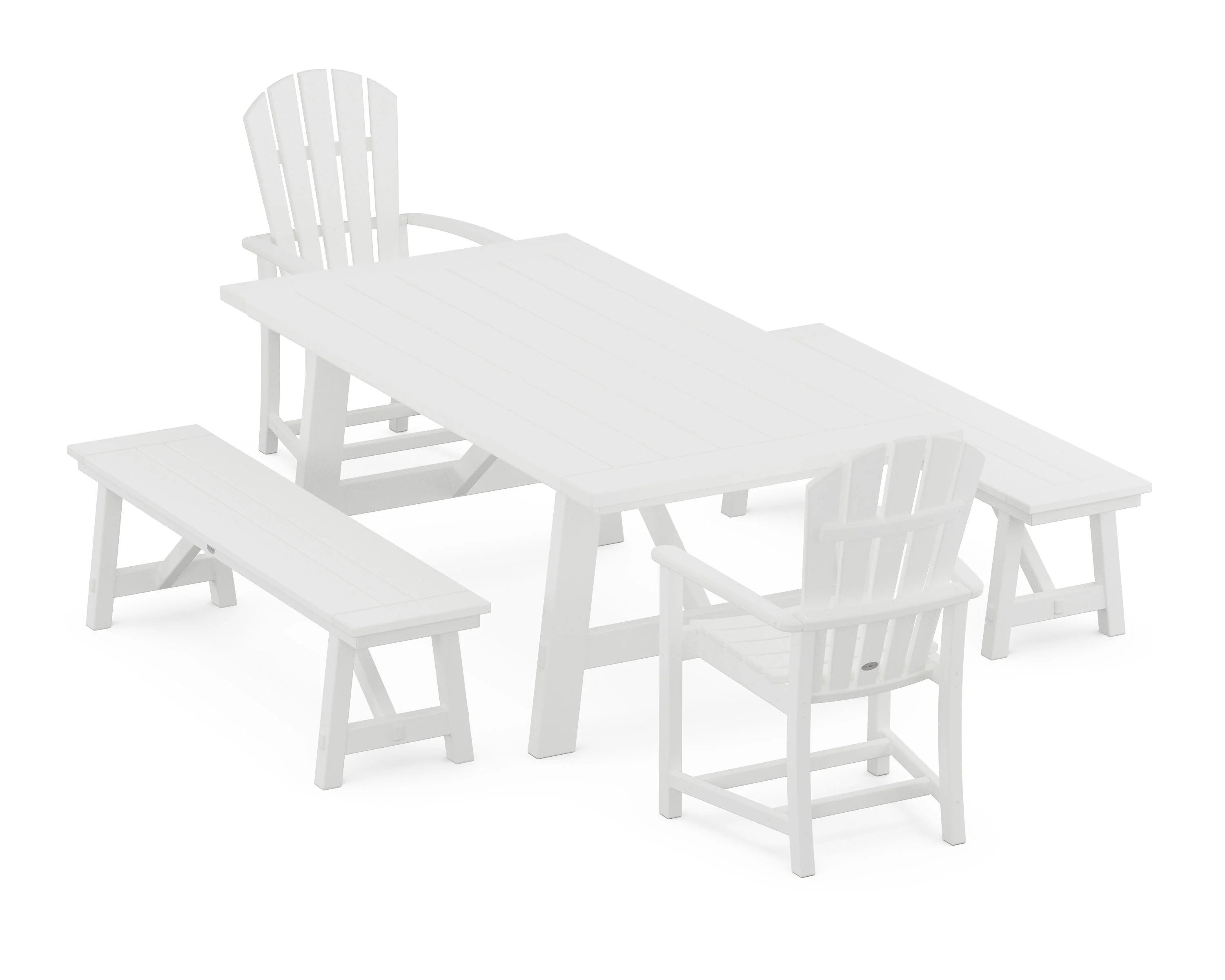 Palm Coast 5-Piece Rustic Farmhouse Dining Set With Benches - Image 4