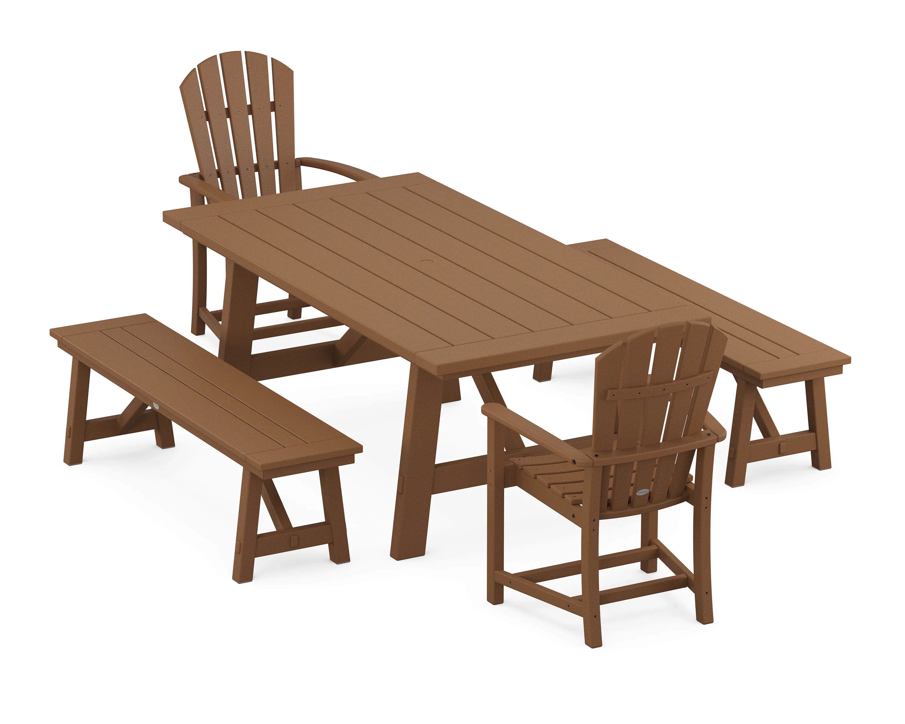 Palm Coast 5-Piece Rustic Farmhouse Dining Set With Benches - Image 6