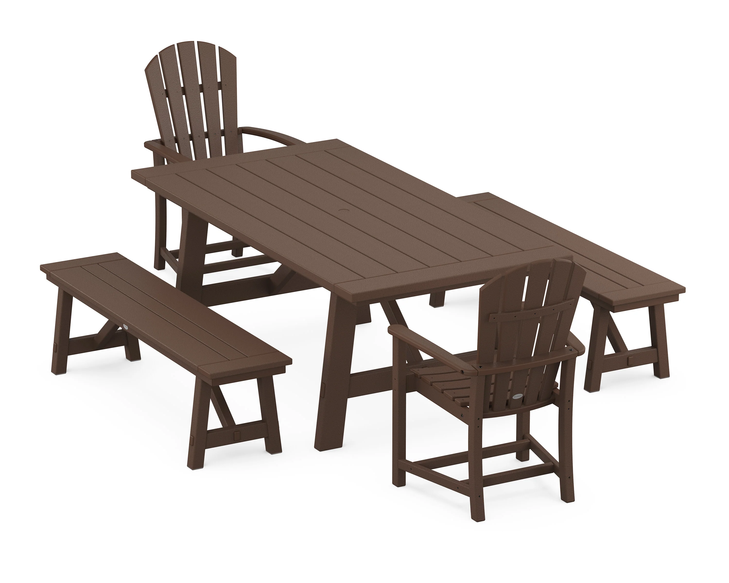 Palm Coast 5-Piece Rustic Farmhouse Dining Set With Benches - Image 7