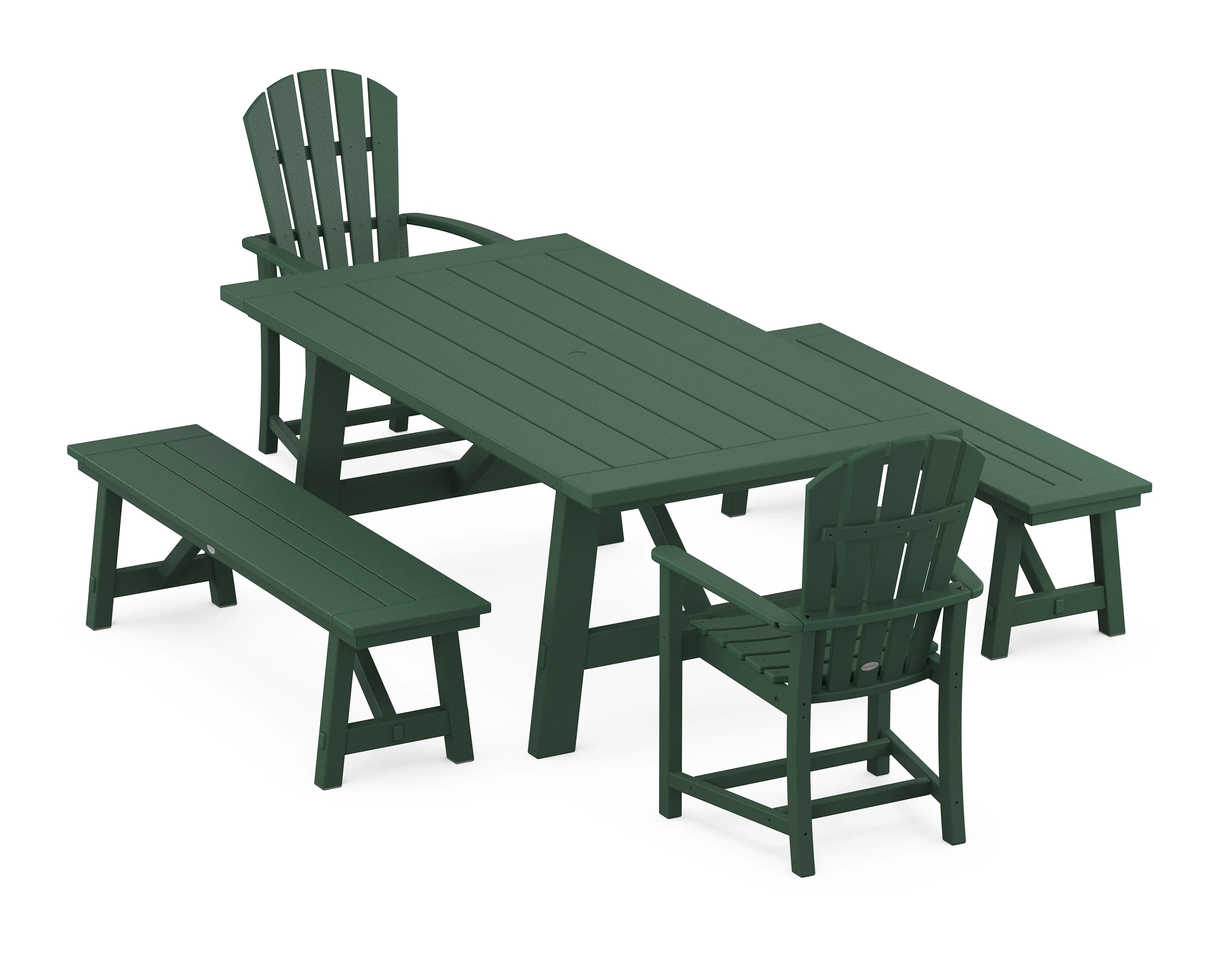 Palm Coast 5-Piece Rustic Farmhouse Dining Set With Benches - Image 9
