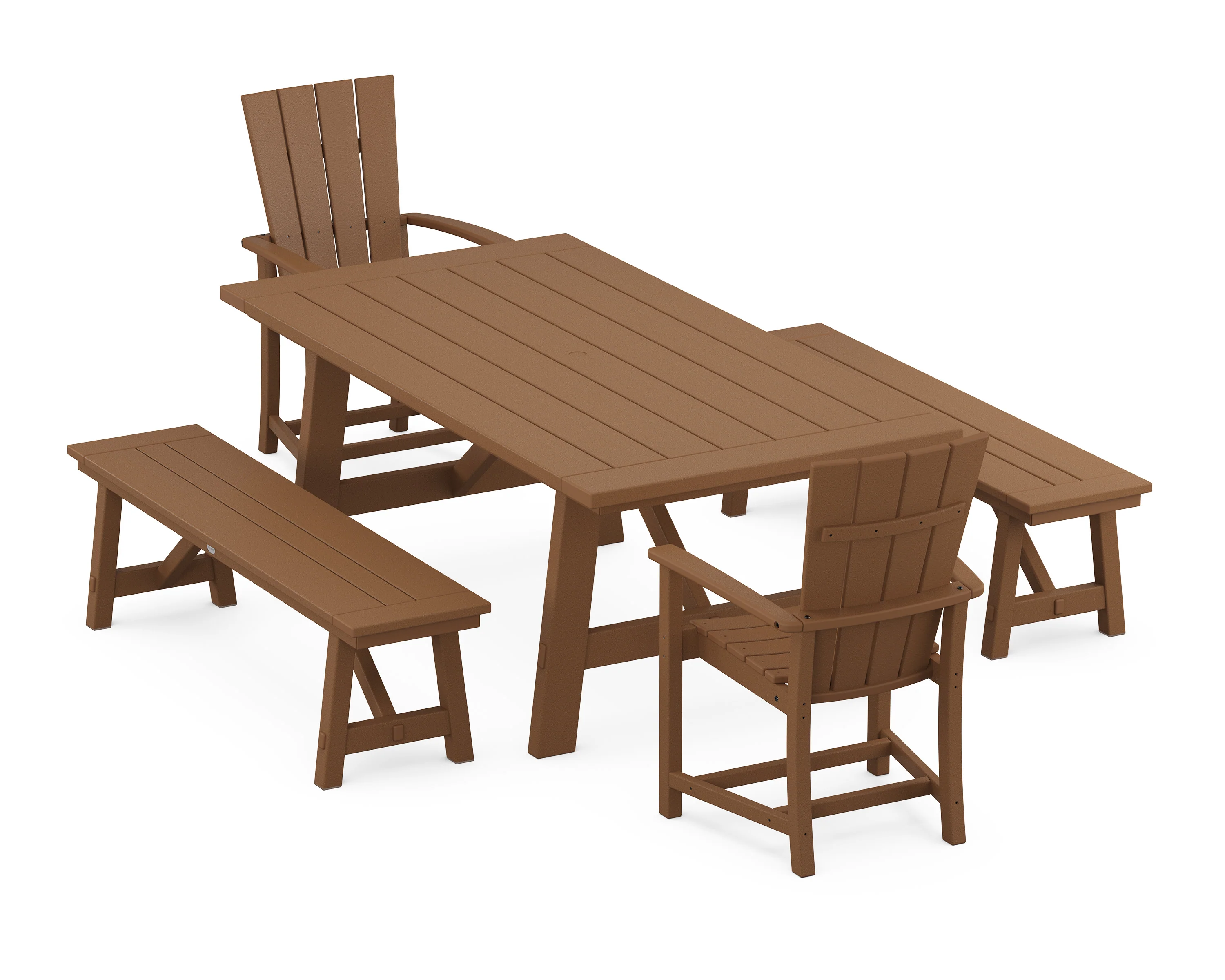 Quattro 5-Piece Rustic Farmhouse Dining Set With Benches - Image 4
