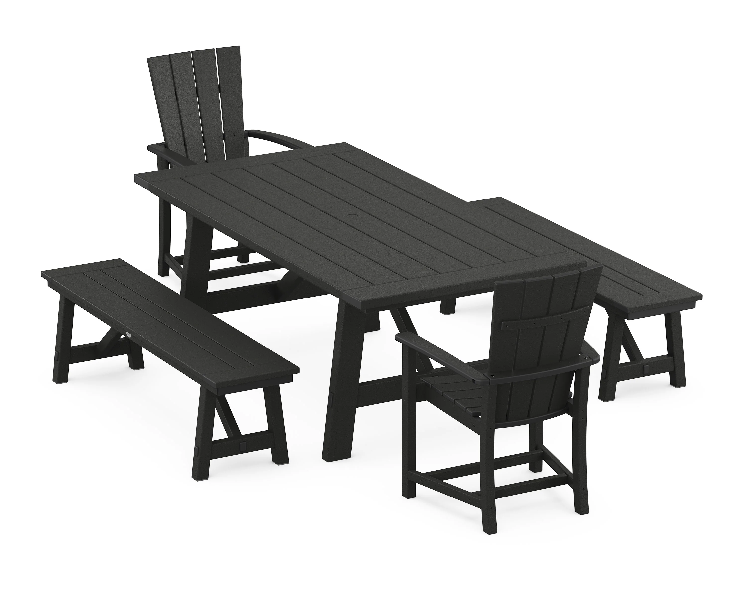 Quattro 5-Piece Rustic Farmhouse Dining Set With Benches - Image 5
