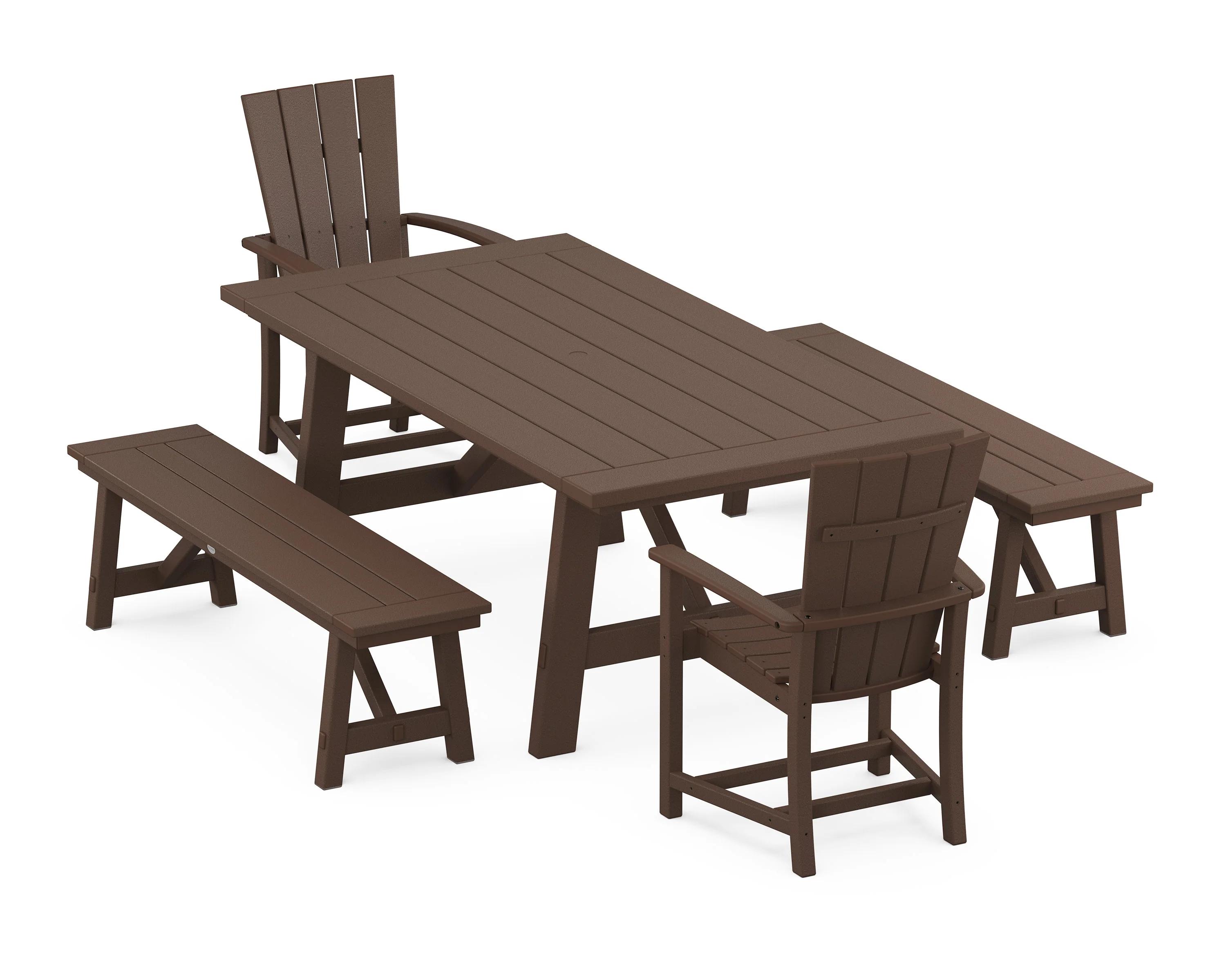 Quattro 5-Piece Rustic Farmhouse Dining Set With Benches - Image 6
