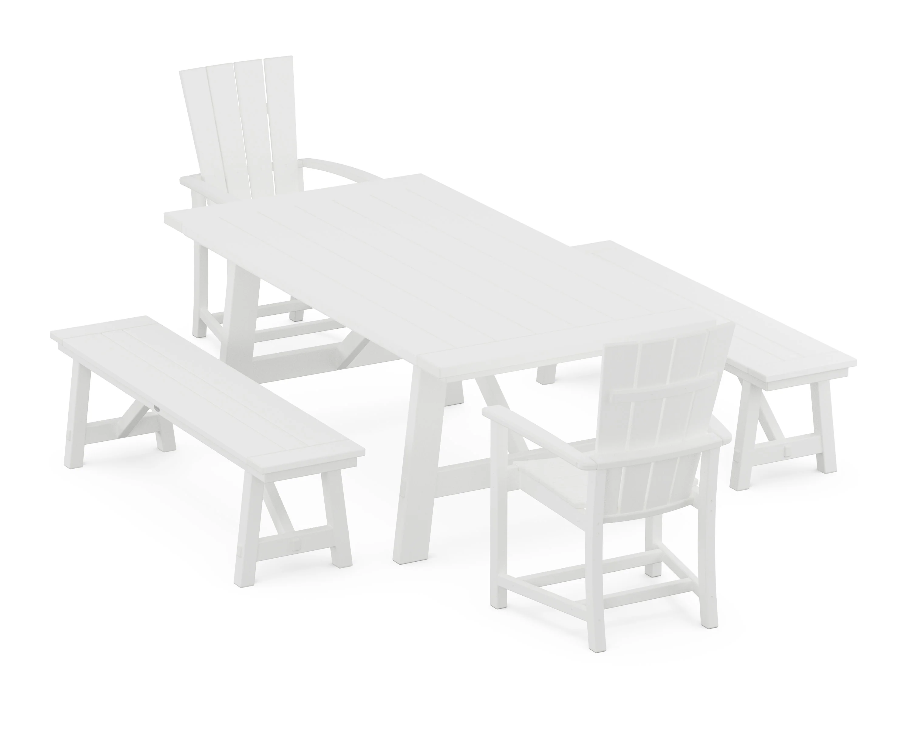 Quattro 5-Piece Rustic Farmhouse Dining Set With Benches - Image 7