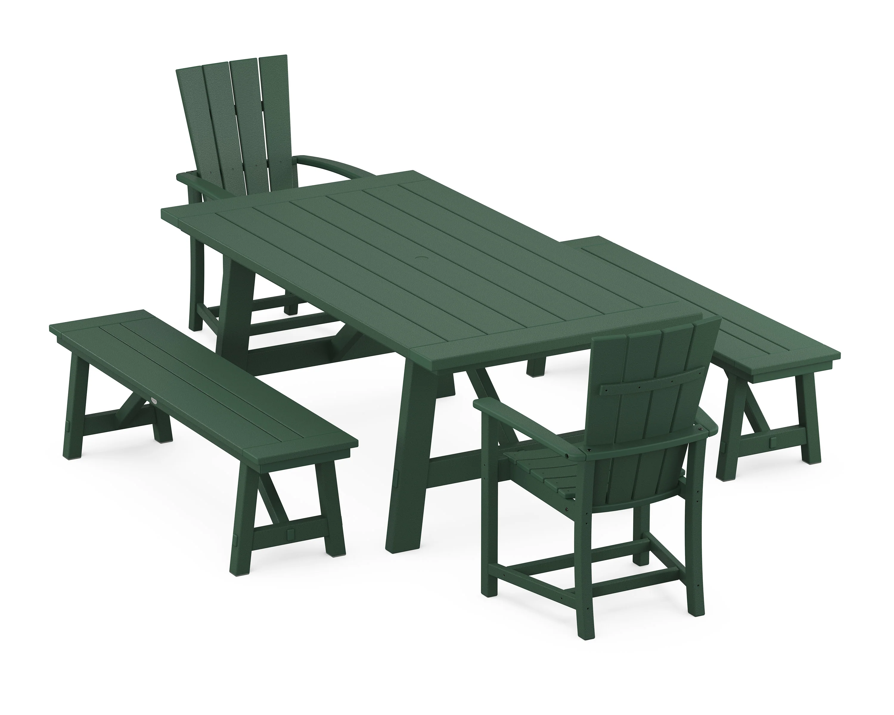 Quattro 5-Piece Rustic Farmhouse Dining Set With Benches - Image 8