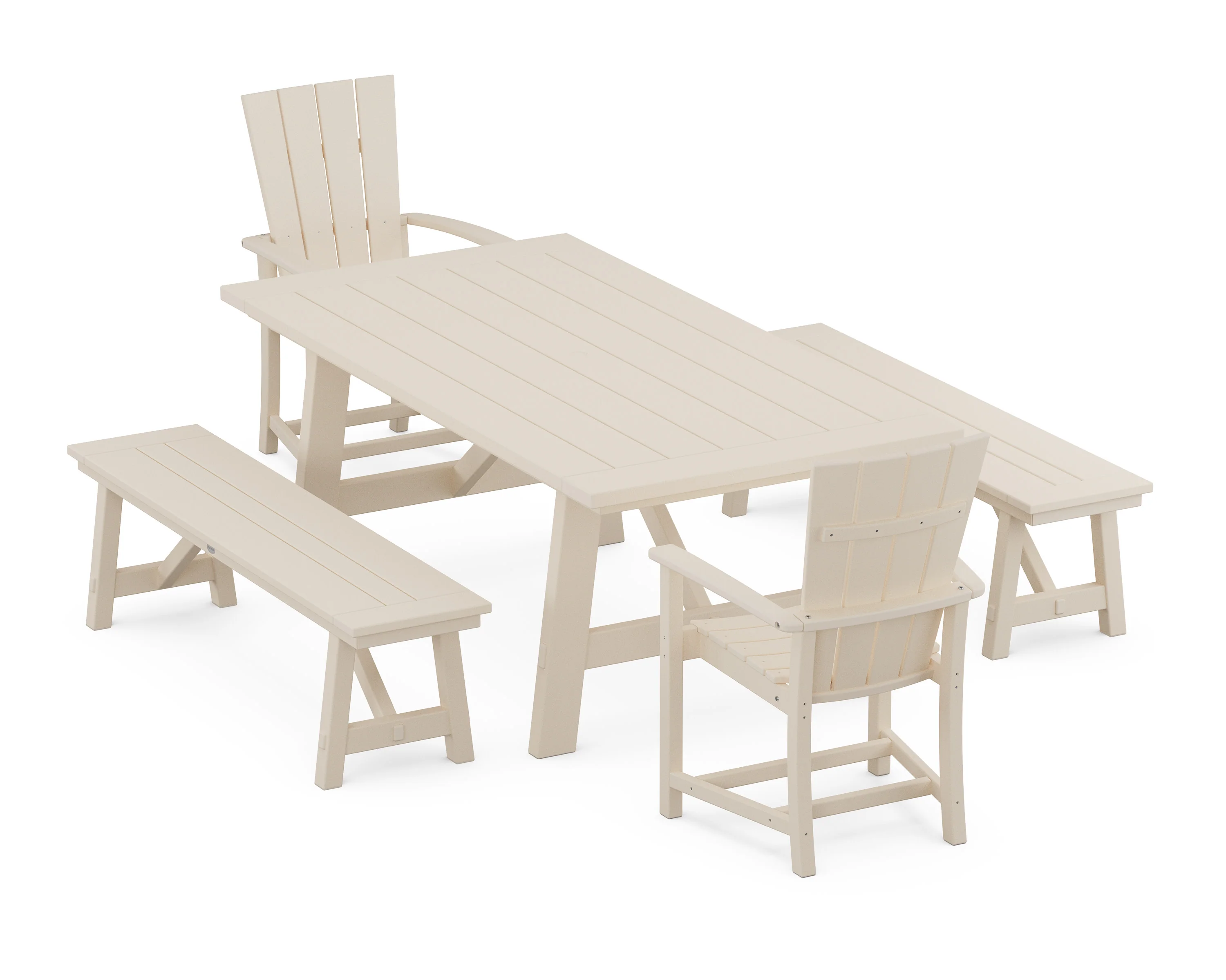 Quattro 5-Piece Rustic Farmhouse Dining Set With Benches - Image 9
