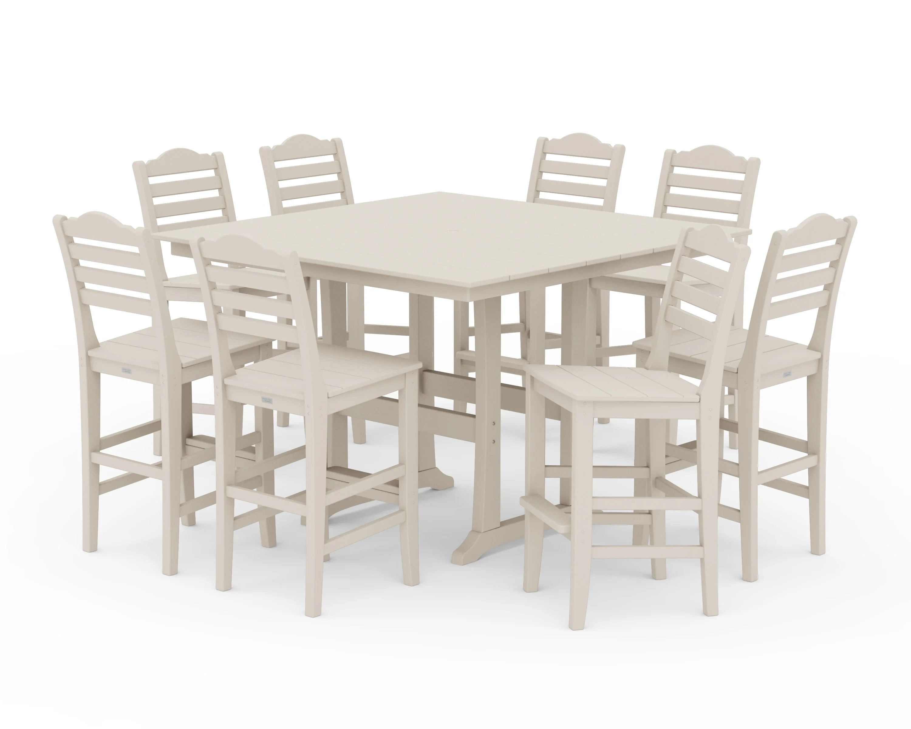 Savannah Side Chair 9-Piece Square Farmhouse Bar Set with Trestle Legs - Image 5